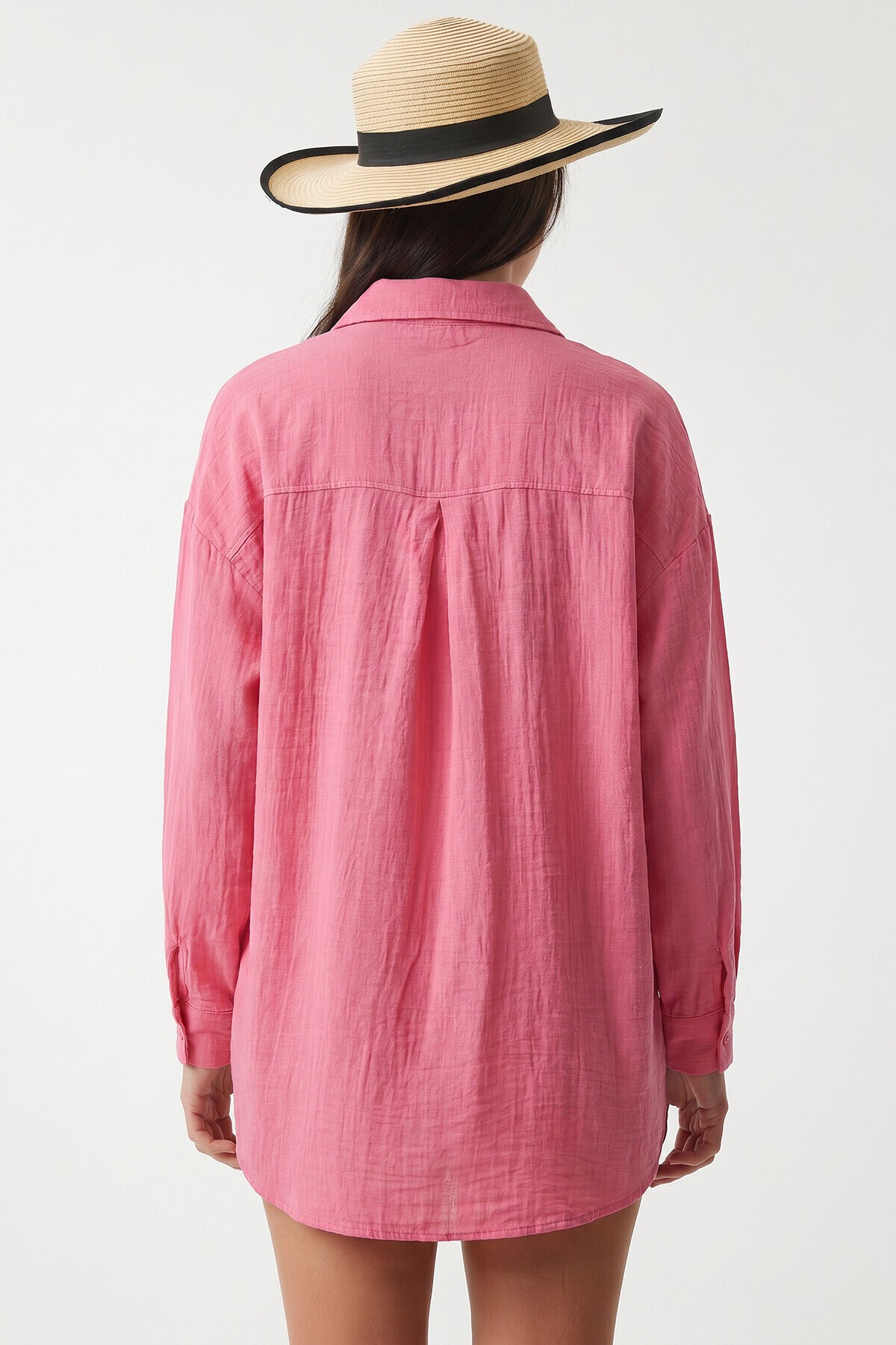 Oversize Basic Müslin Gömlek KOYU PEMBE LMX0002