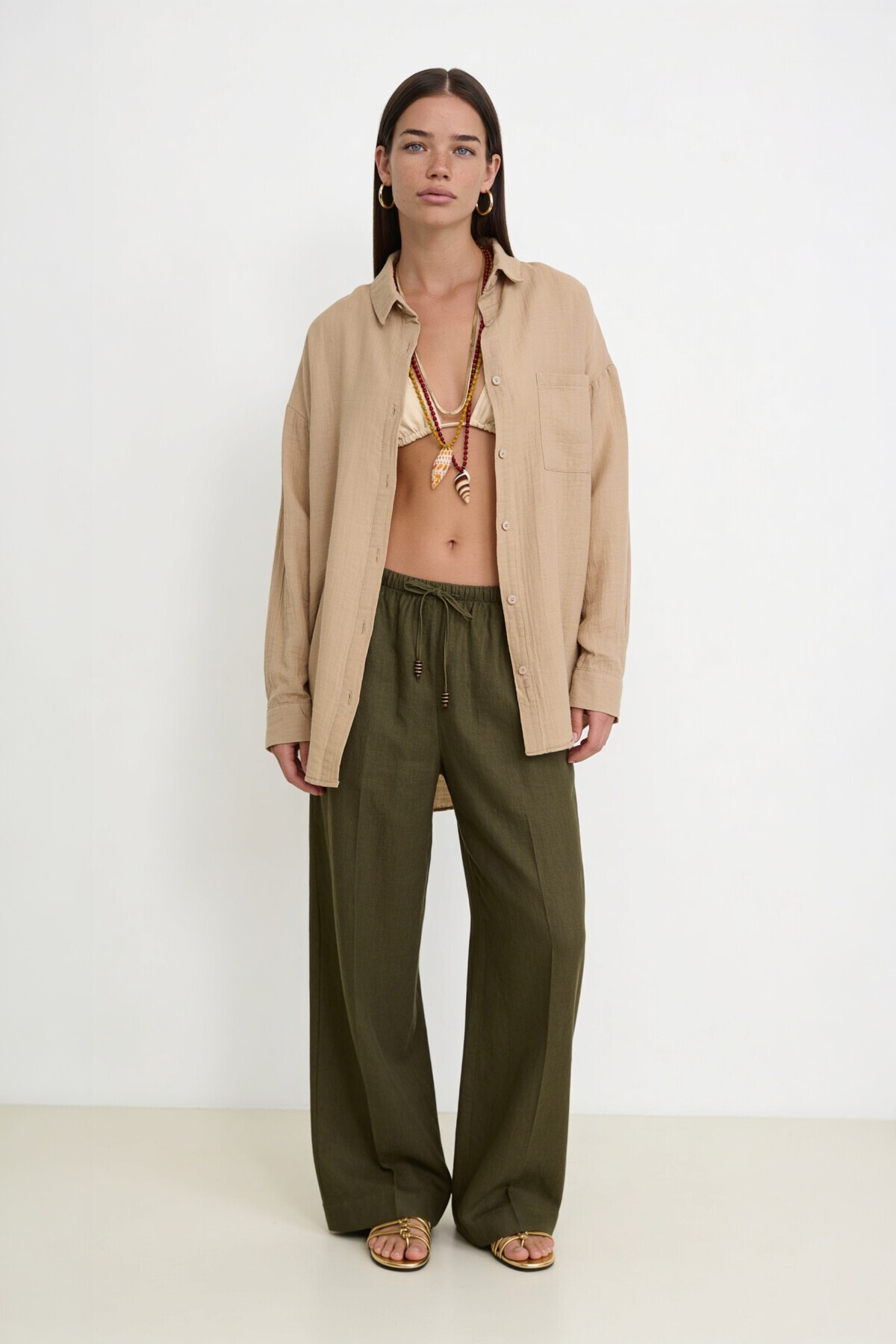 Oversize Basic Müslin Gömlek KREM LMX0002