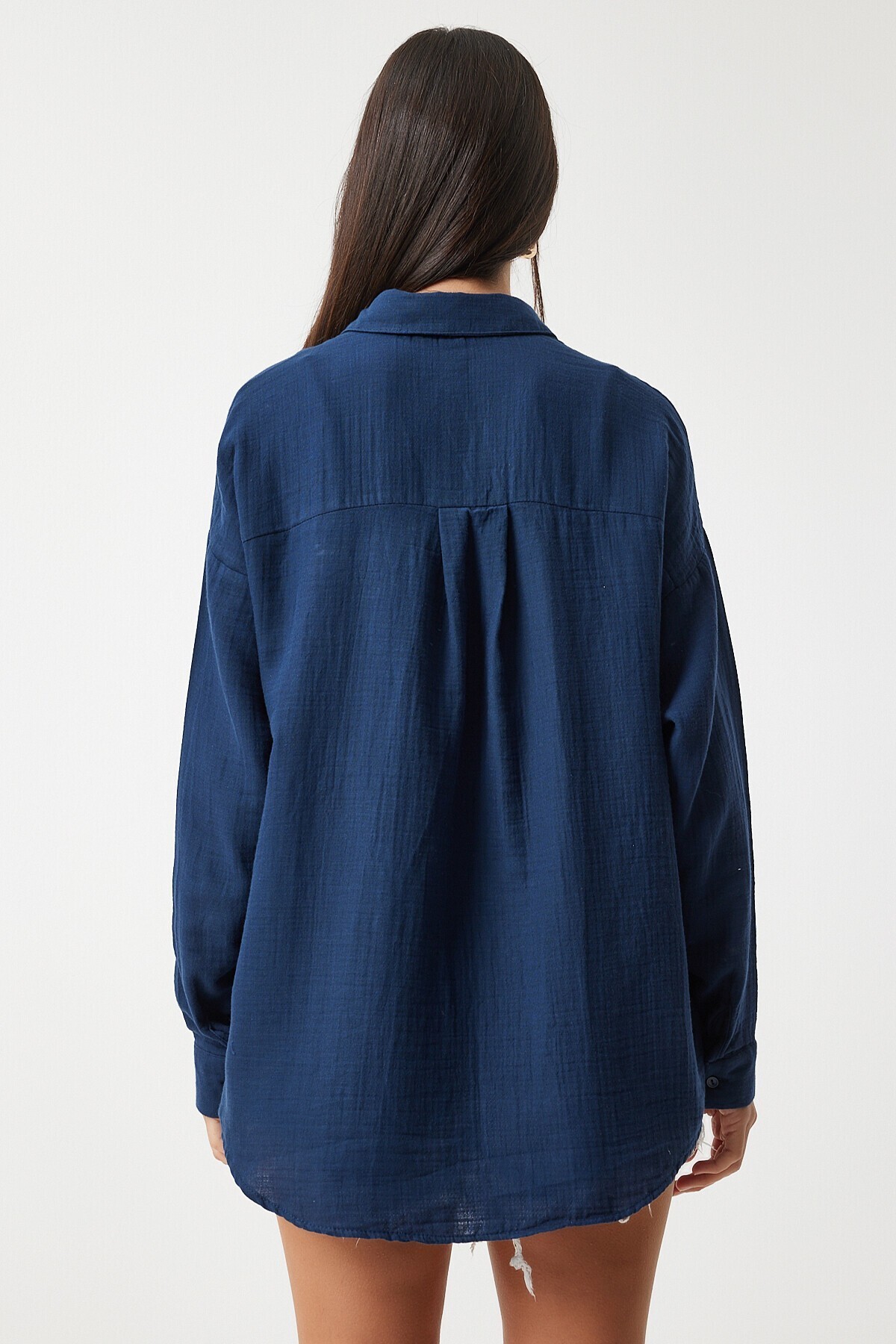 Oversize Basic Müslin Gömlek LACİVERT LMX0002