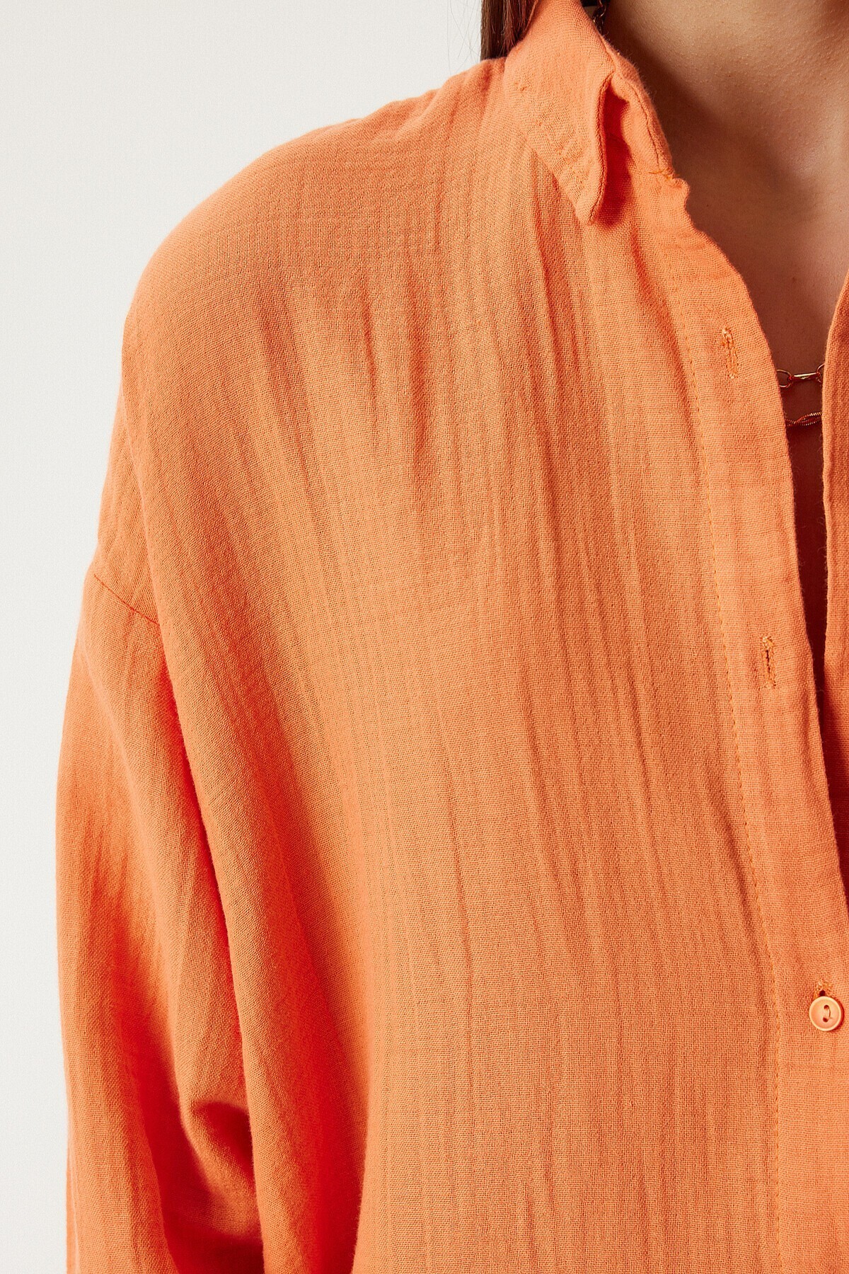 Oversize Basic Müslin Gömlek ORANJ LMX0002
