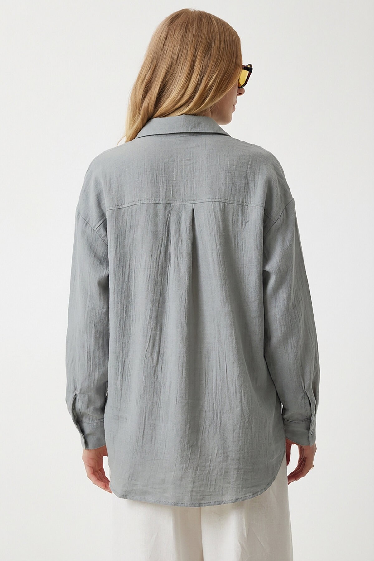 Oversize Basic Müslin Gömlek ORTA GRİ LMX0002