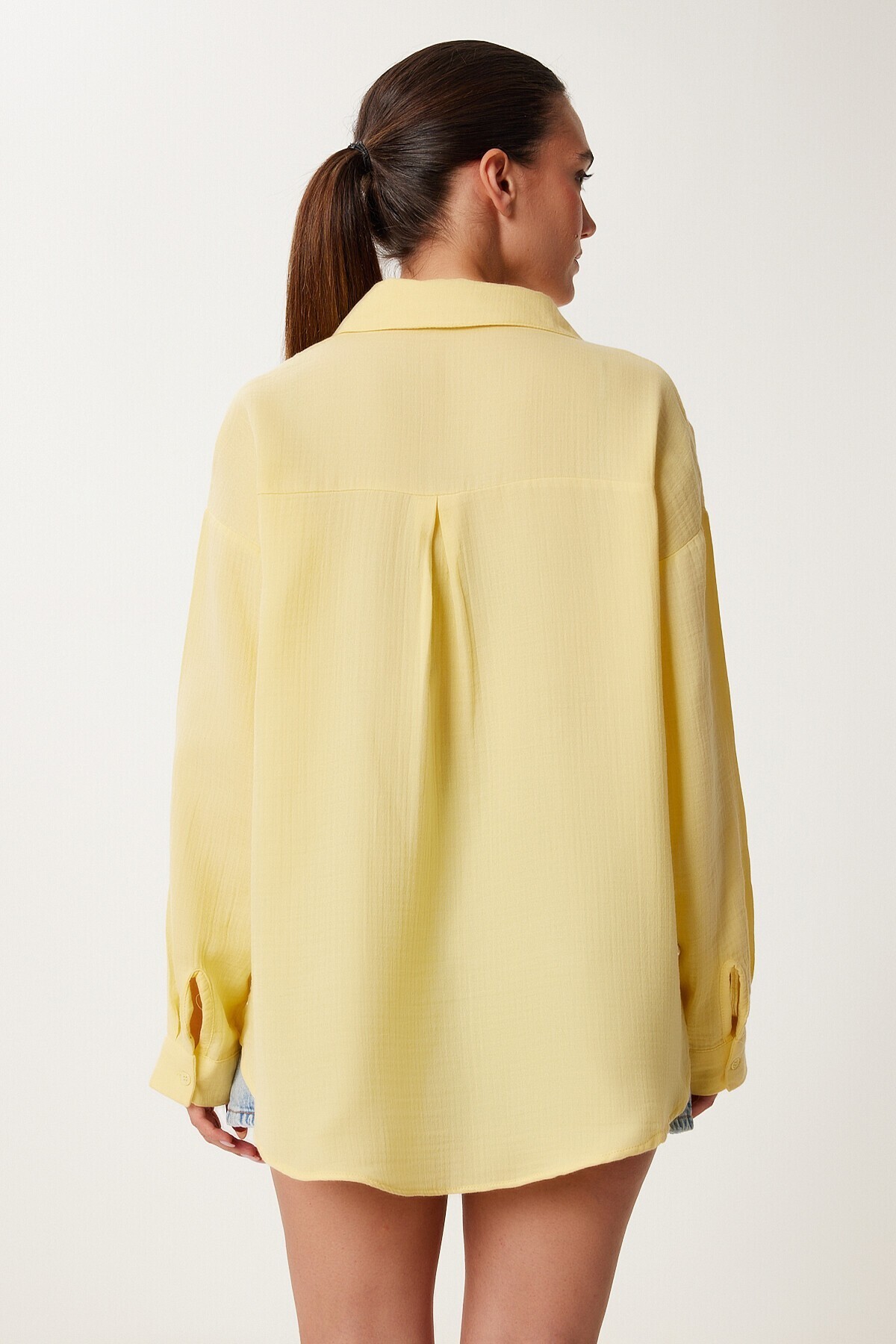 Oversize Basic Müslin Gömlek SARI LMX0002
