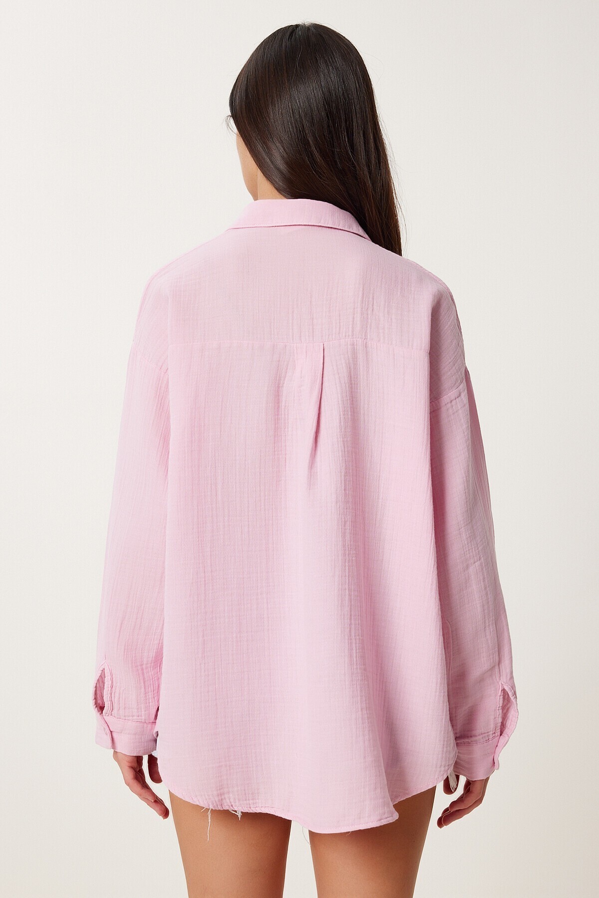 Oversize Basic Müslin Gömlek ŞEKER PEMBE LMX0002