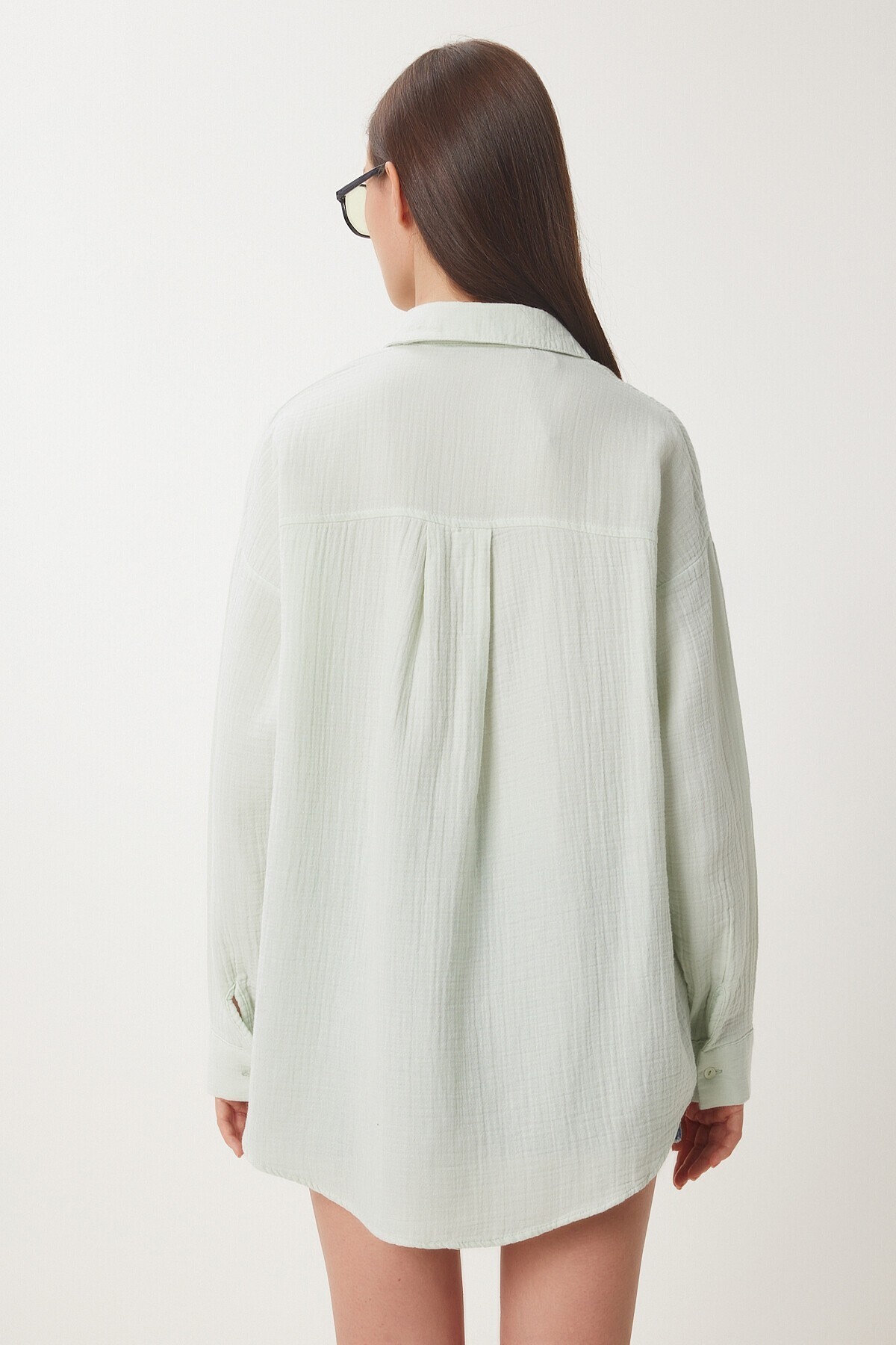 Oversize Basic Müslin Gömlek SU YEŞİLİ LMX0002