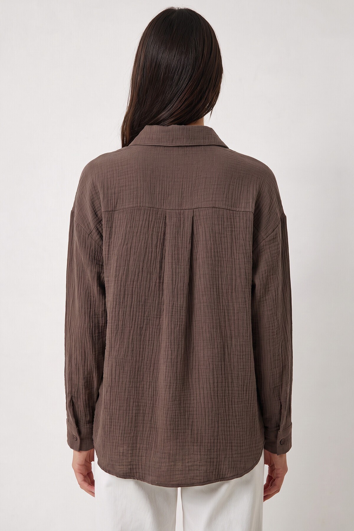 Oversize Basic Müslin Gömlek VİZON LMX0002