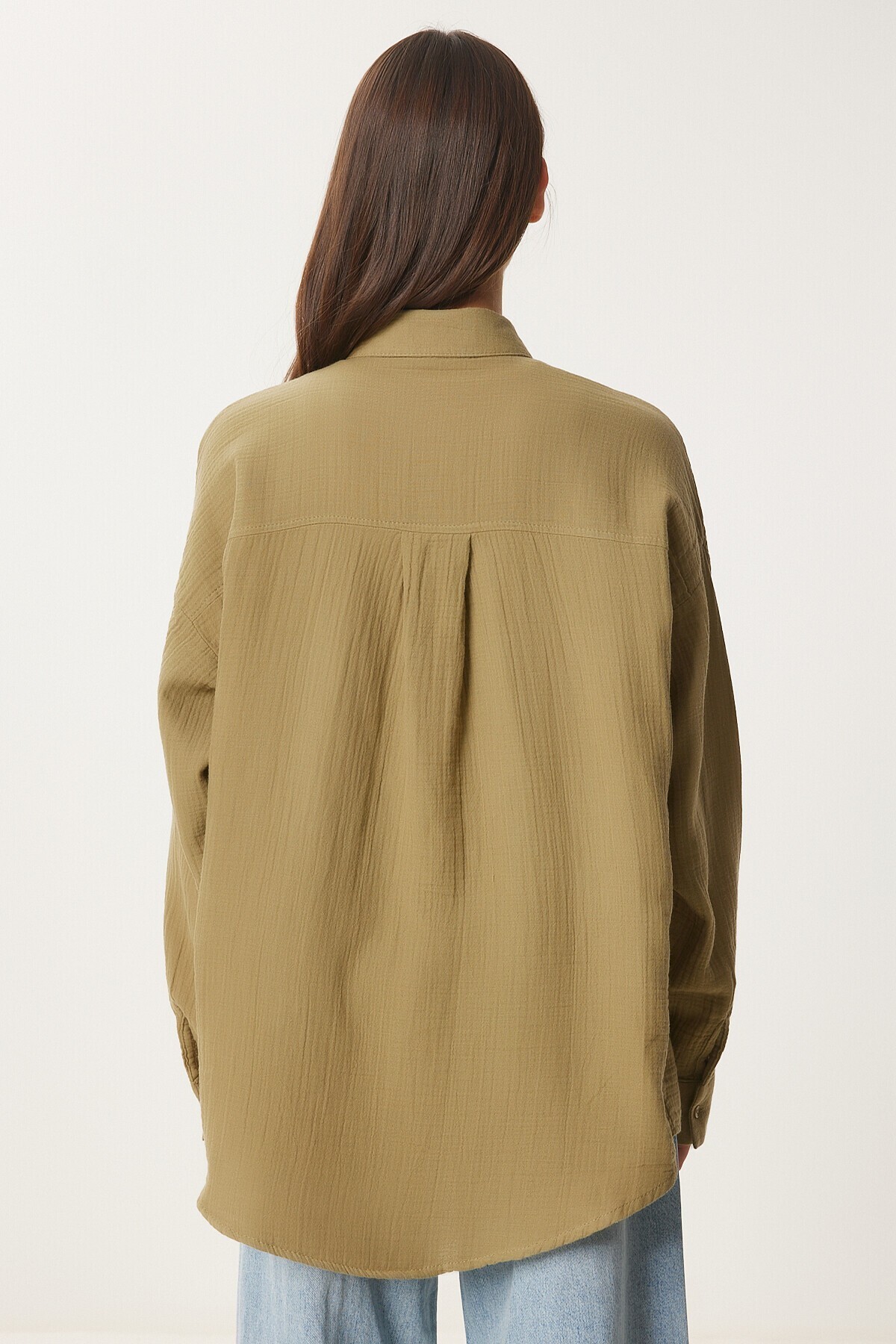 Oversize Basic Müslin Gömlek YAĞ YEŞİLİ LMX0002