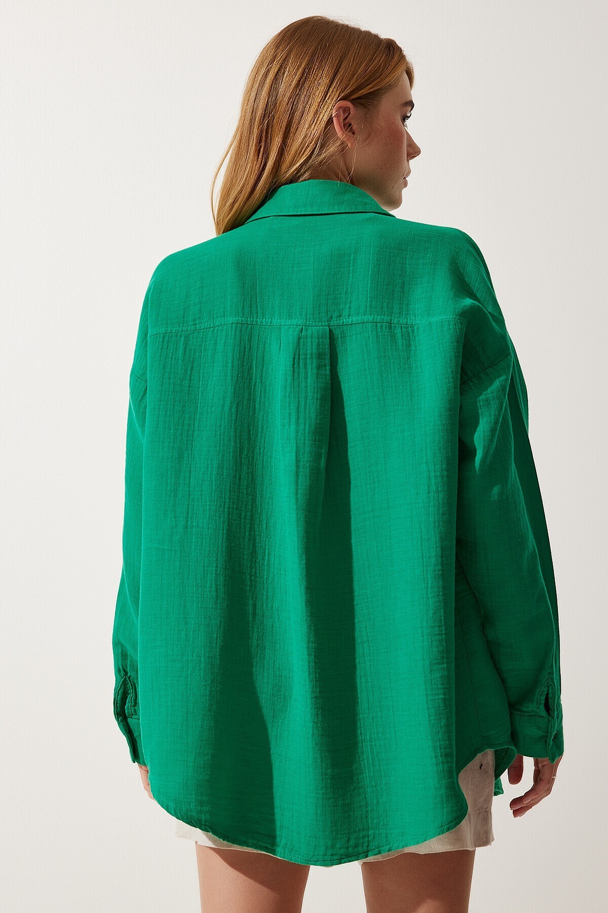 Oversize Basic Müslin Gömlek YEŞİL LMX0002