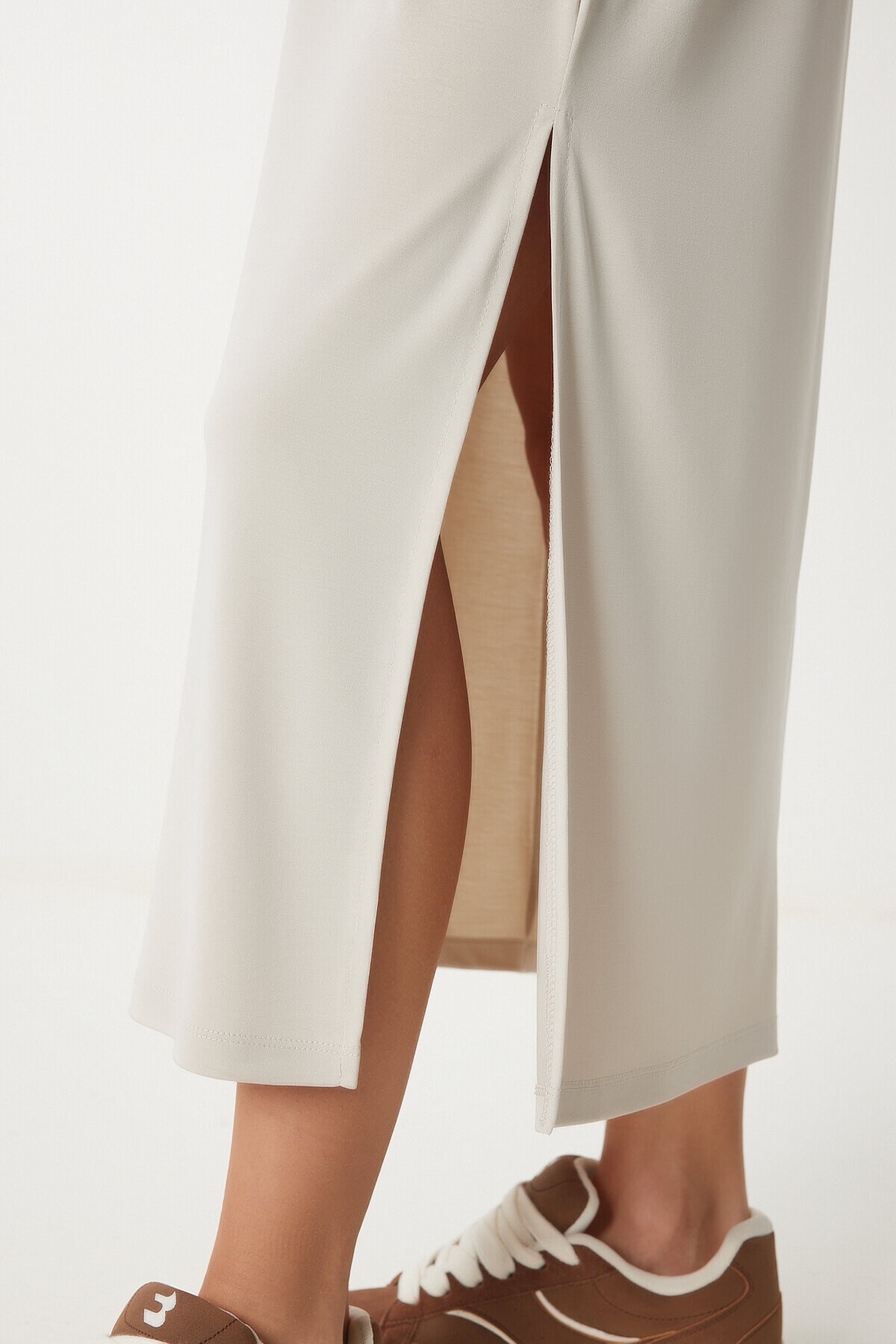 Oversize Basic Yazlık Örme Elbise KREM LUB0082