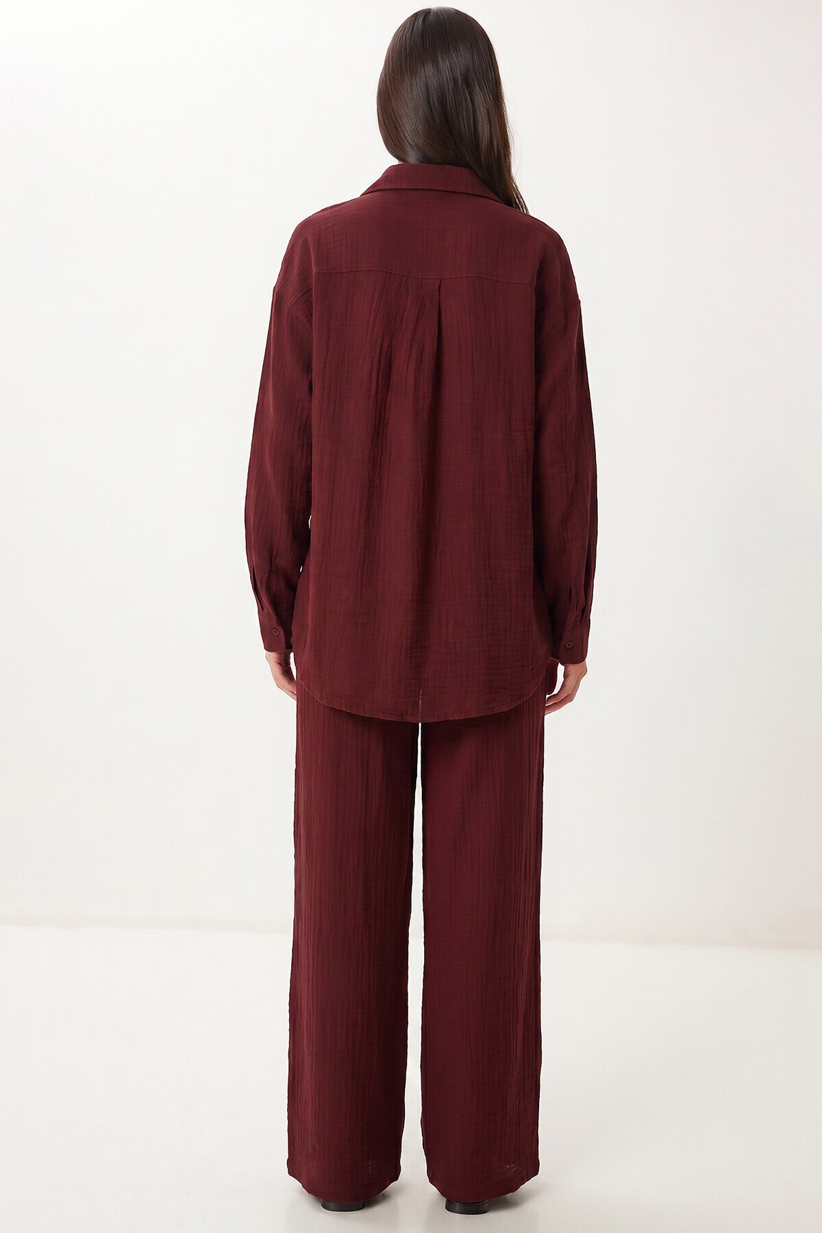 Oversize Müslin Gömlek Pantolon Takım BORDO LSA0014