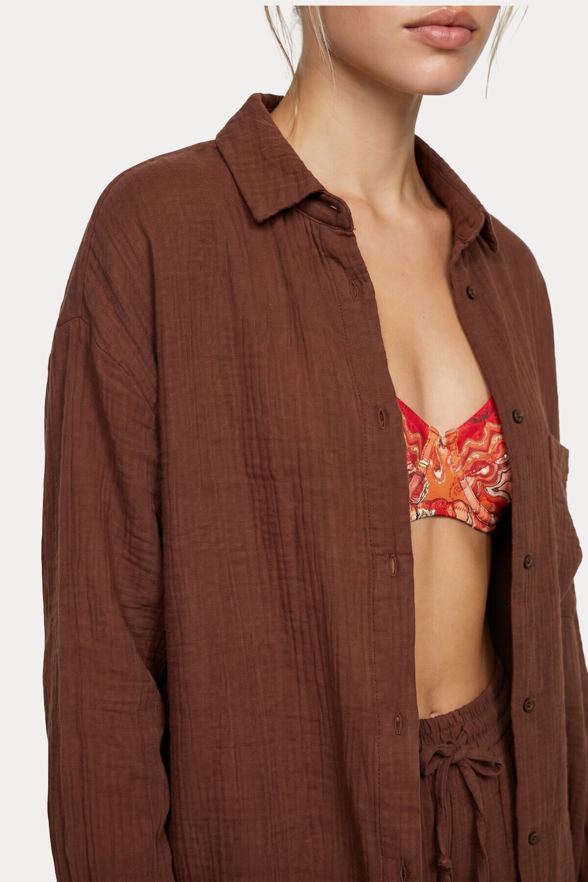 Oversize Müslin Gömlek Pantolon Takım KOYU KİREMİT LSA0014