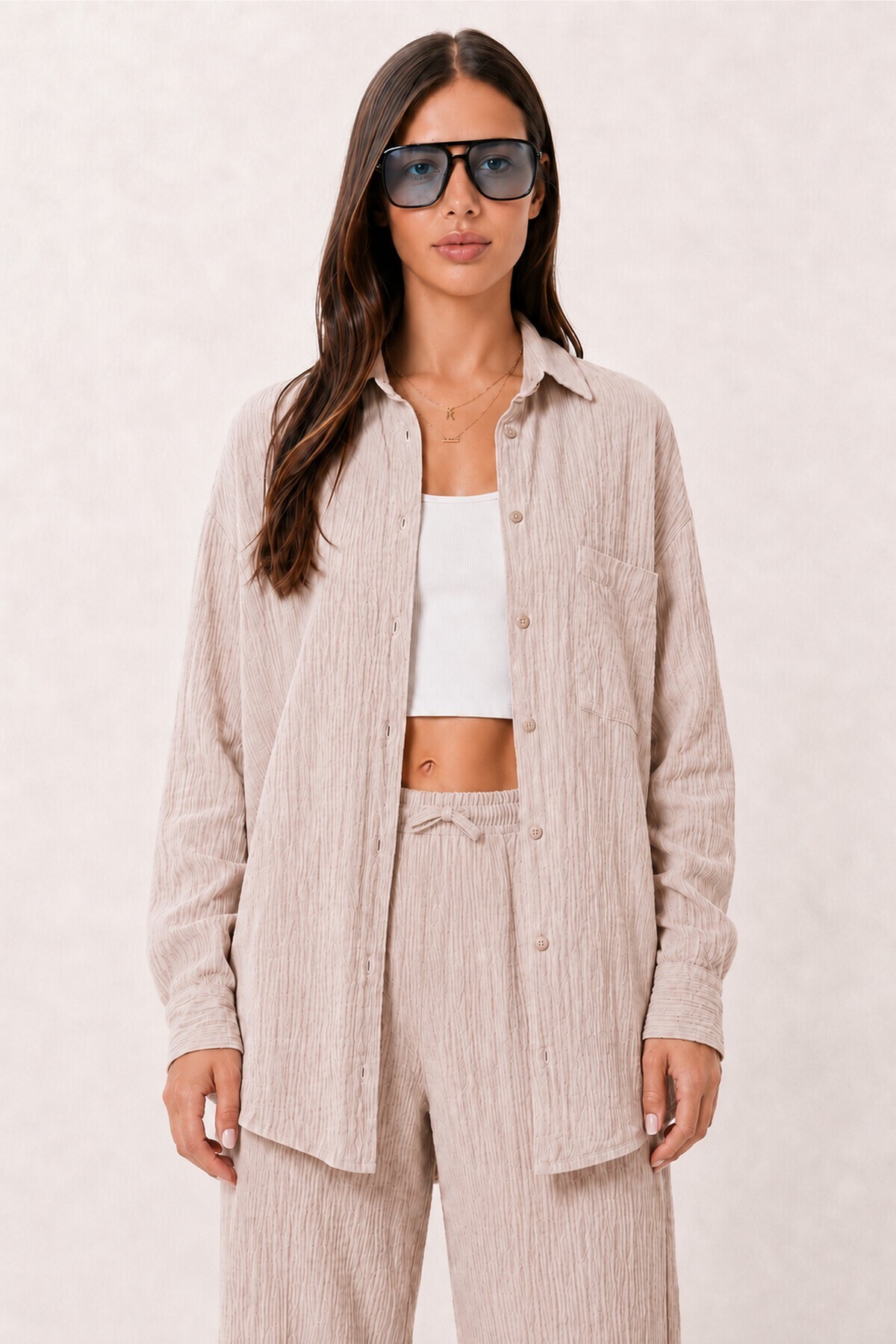 Oversize Müslin Gömlek Pantolon Takım TAŞ LSA0014