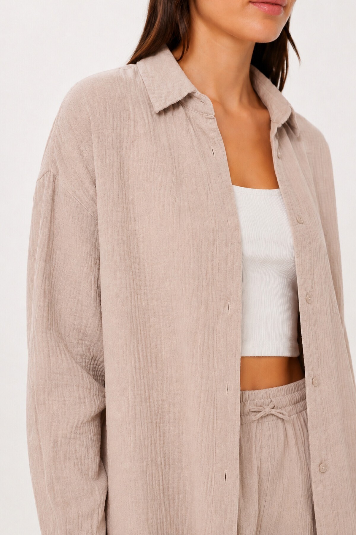 Oversize Müslin Gömlek Pantolon Takım TAŞ LSA0014