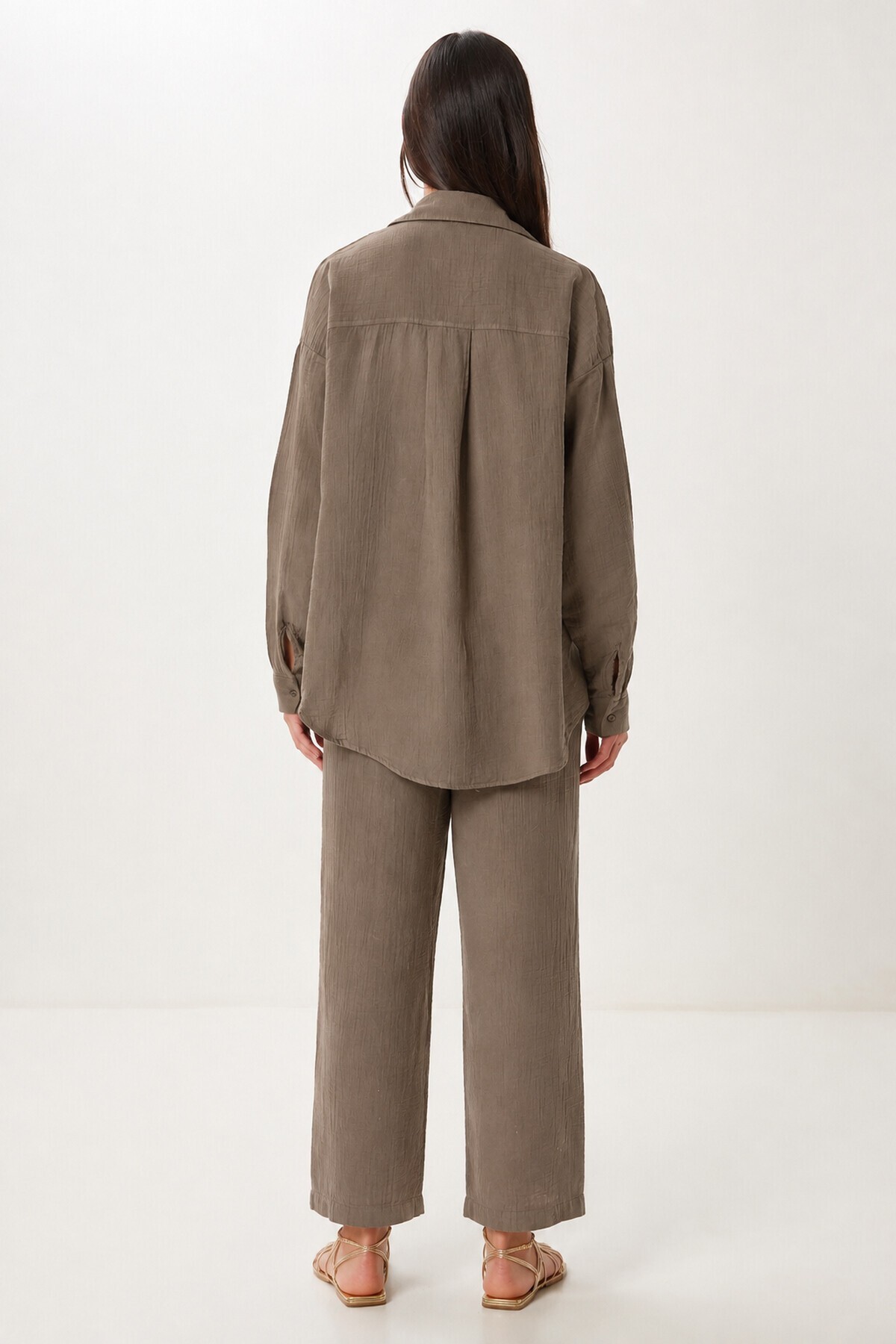 Oversize Müslin Gömlek Pantolon Takım VİZON LSA0014