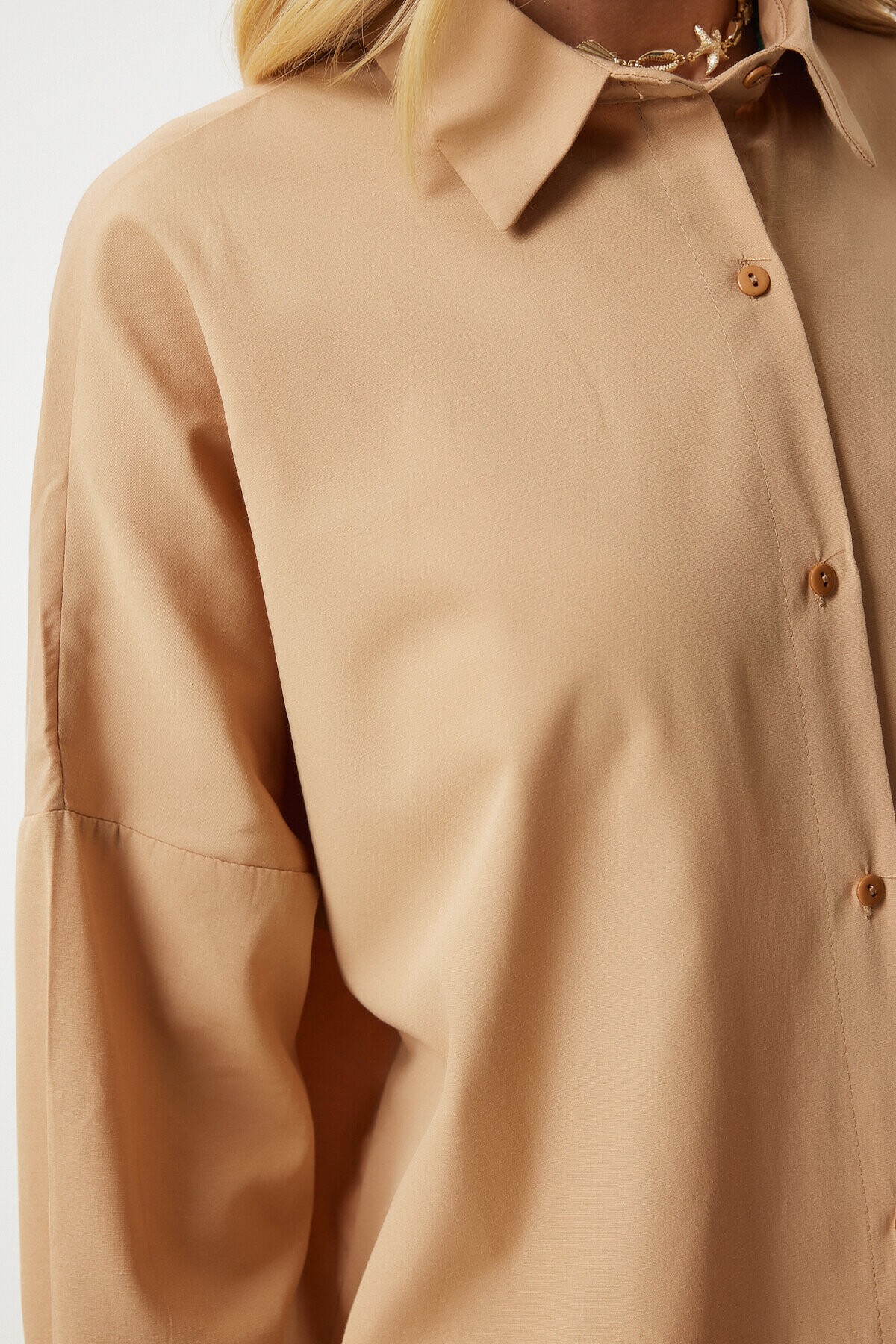 Oversize Uzun Basic Gömlek CAMEL LMX0106