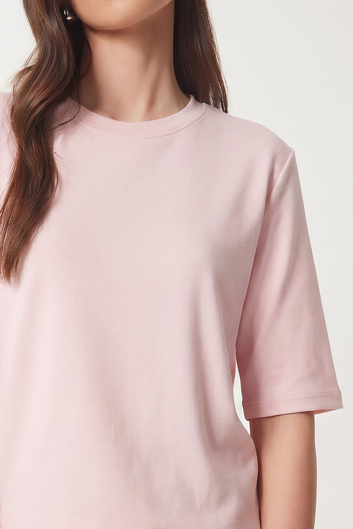 Vatkalı İnterlok Tshirt ŞEKER PEMBE LUS0085