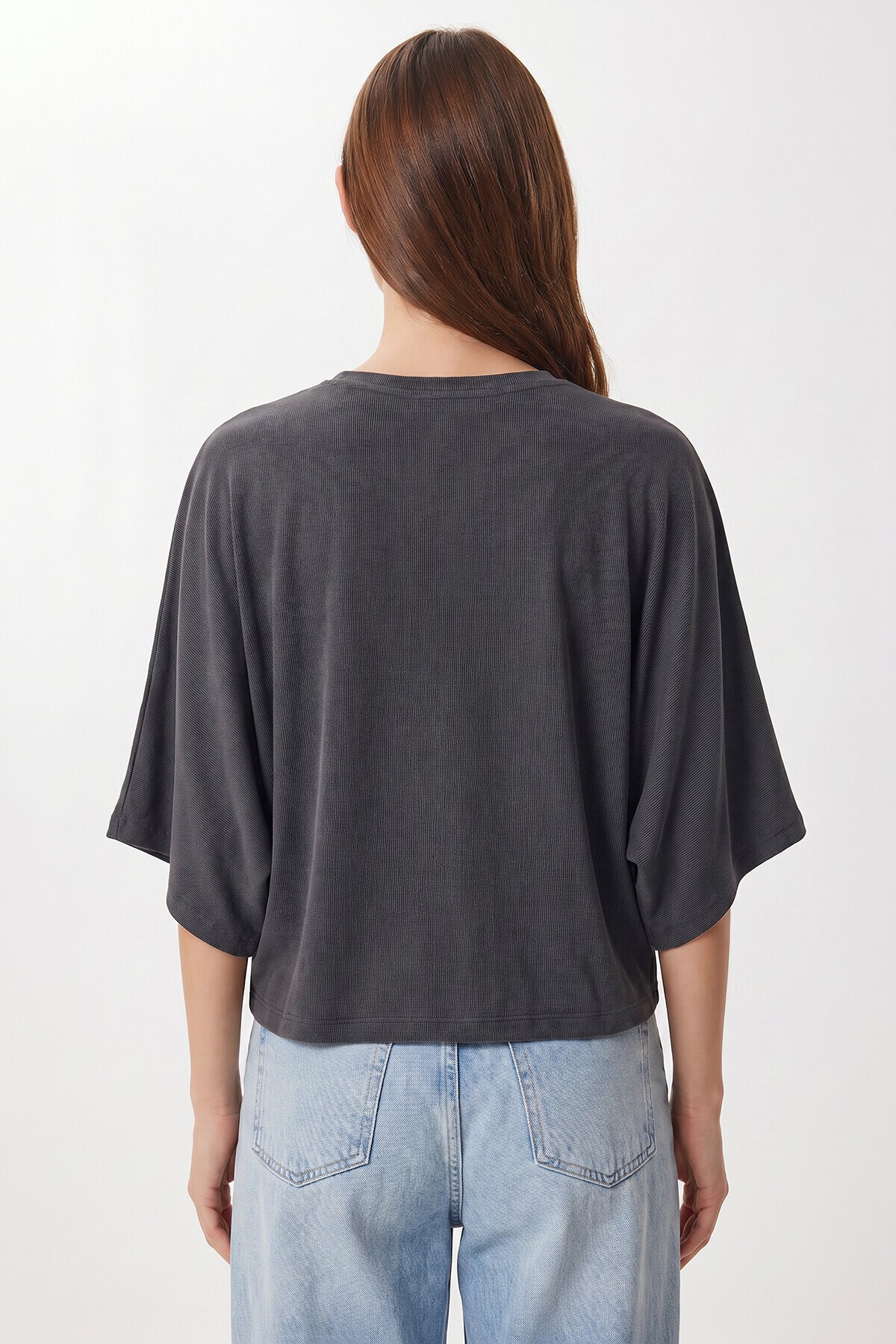 Yarasa Kollu Basic Örme Bluz ANTRASİT LUB0369