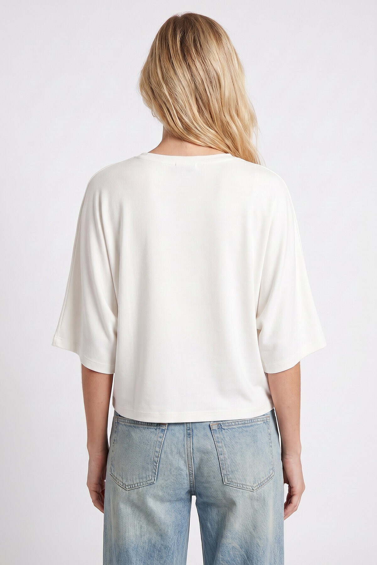 Yarasa Kollu Basic Örme Bluz EKRU LUB0369