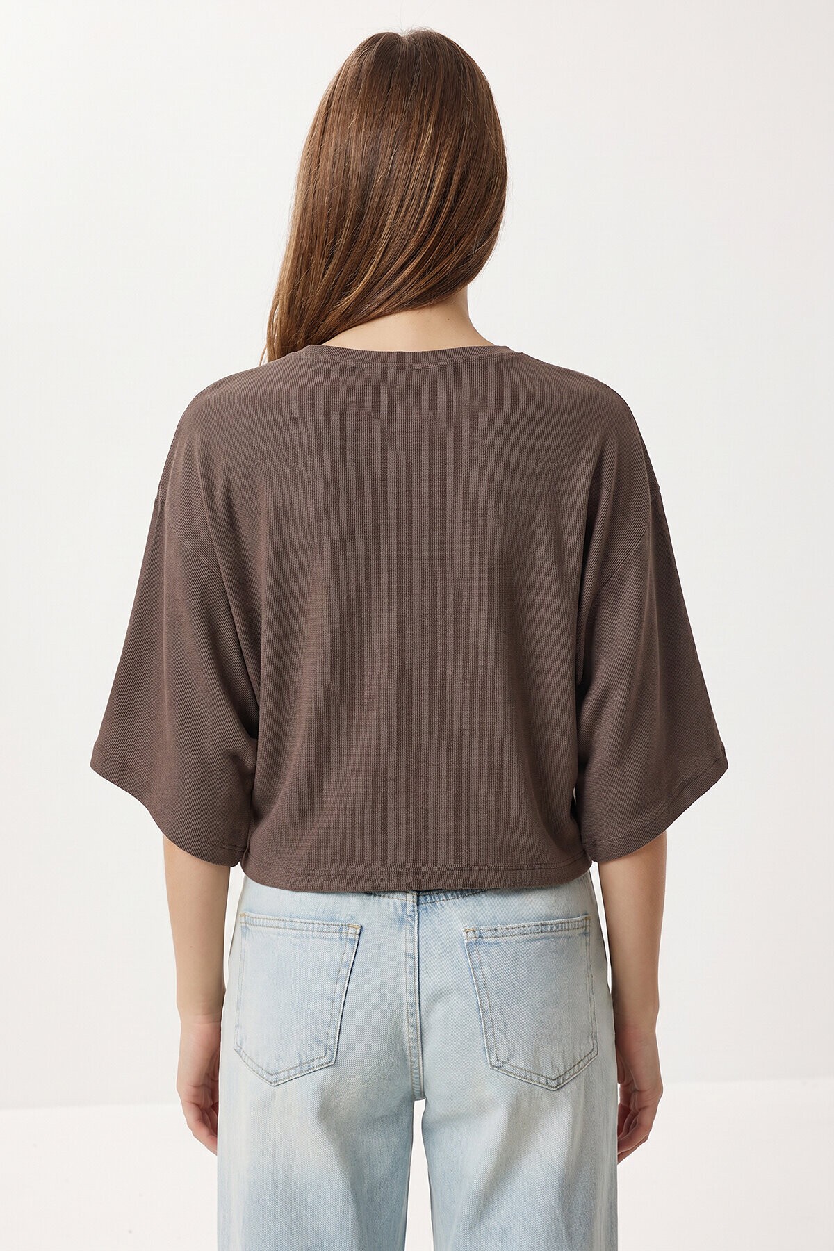 Yarasa Kollu Basic Örme Bluz VİZON LUB0369