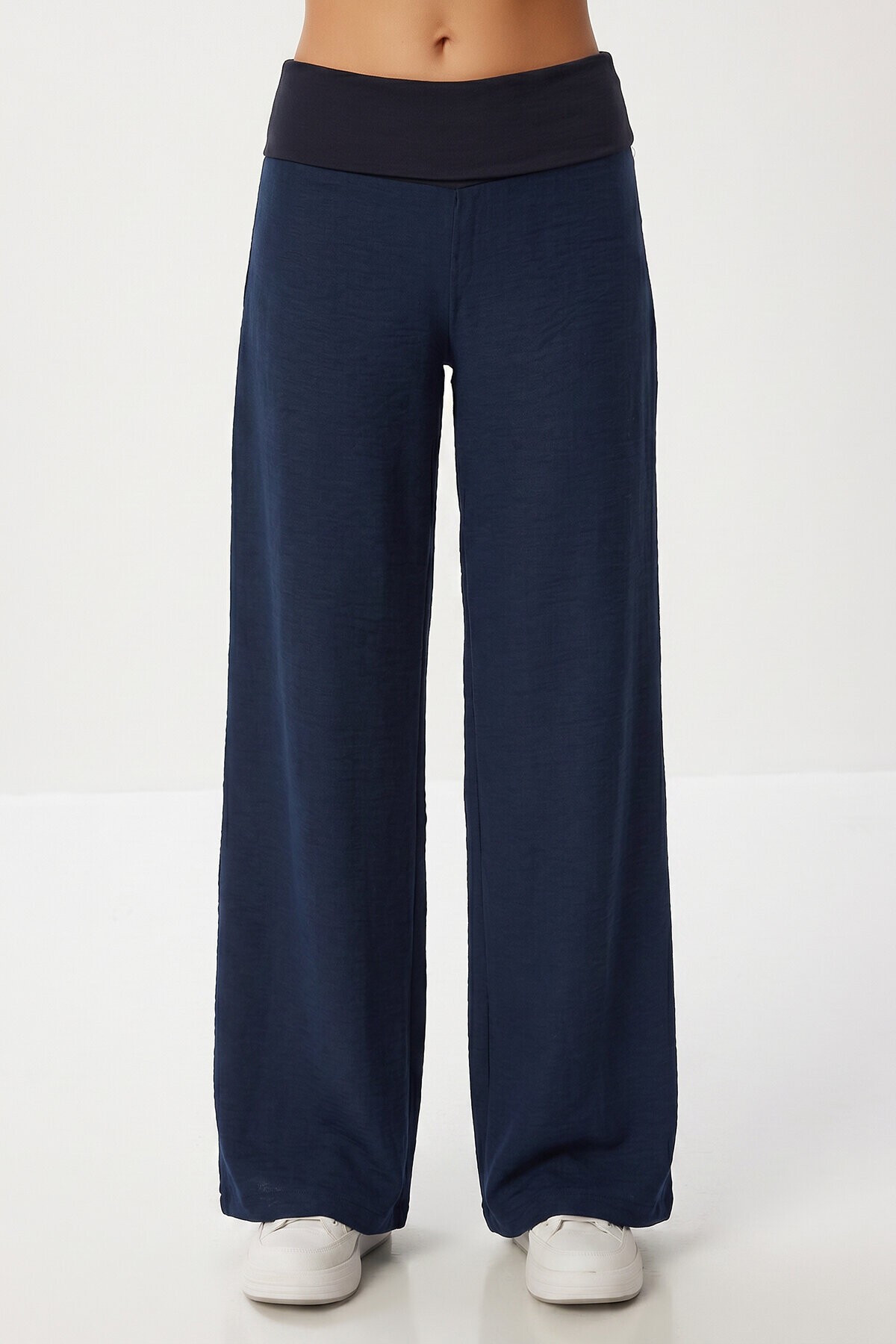 Yüksek Bel Yazlık Keten Pantolon LACİVERT LUB0350