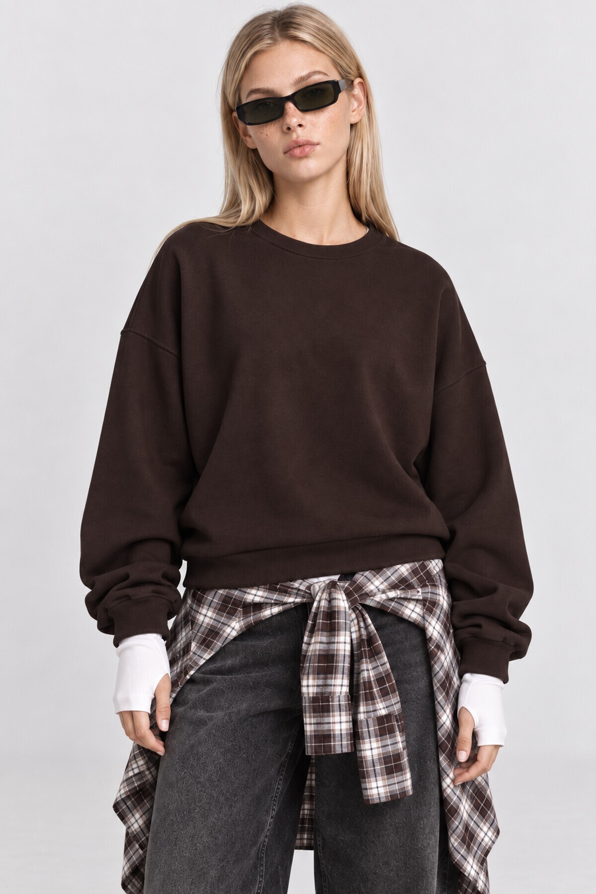 Basic Mevsimlik Modal Sweatshirt ACI KAHVE LEN0026