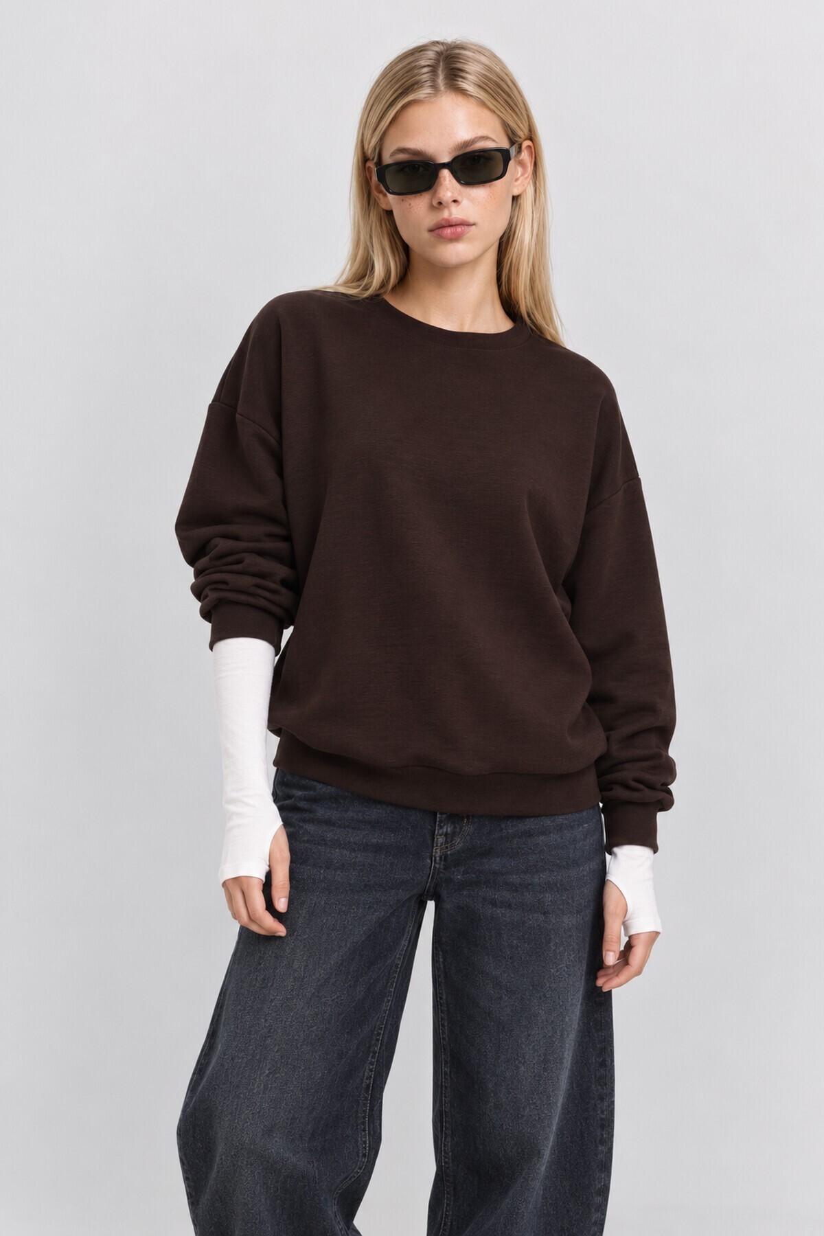 Basic Mevsimlik Modal Sweatshirt ACI KAHVE LEN0026