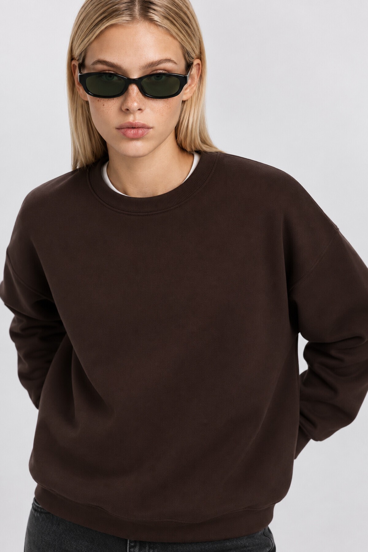 Basic Mevsimlik Modal Sweatshirt ACI KAHVE LEN0026