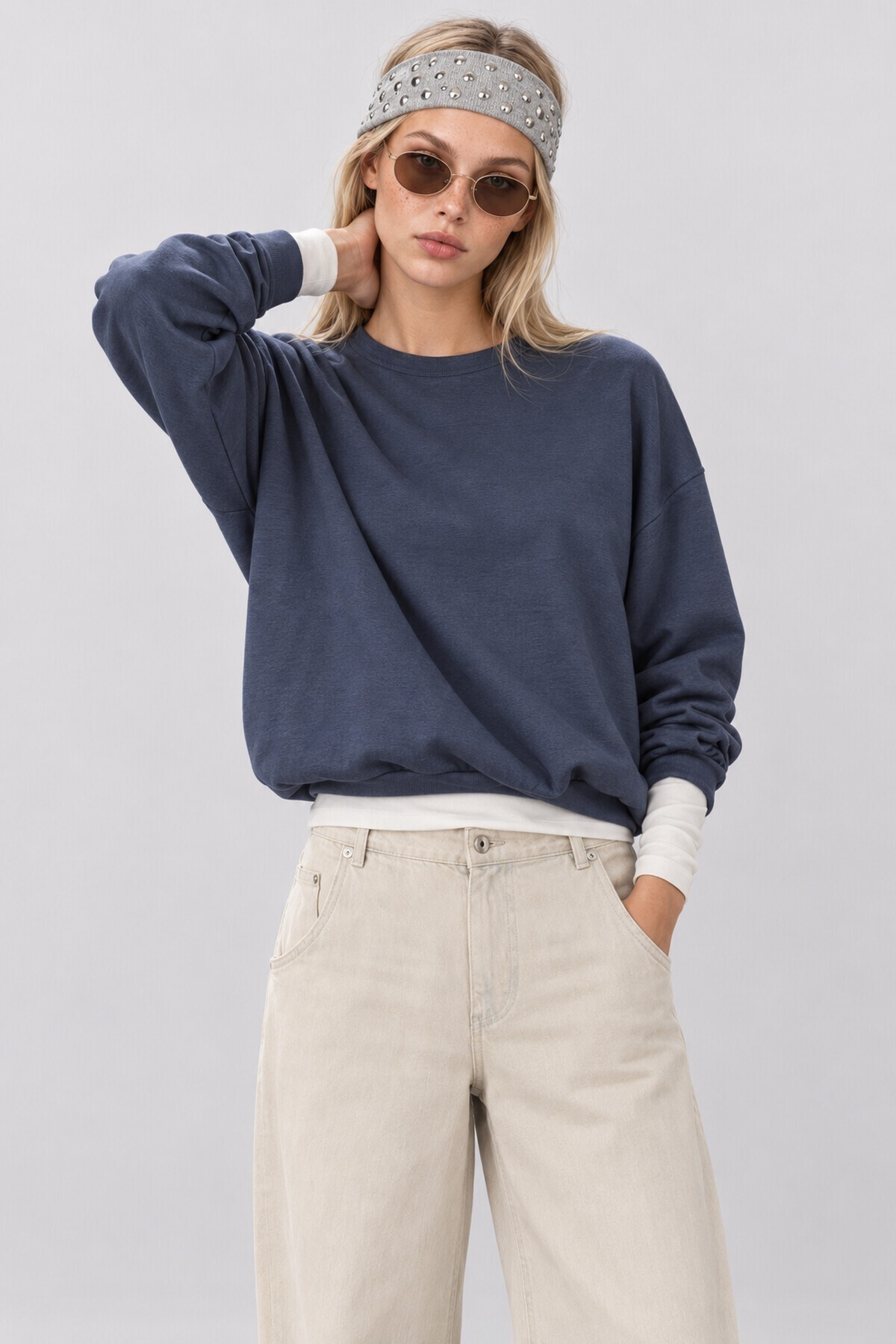 Basic Mevsimlik Modal Sweatshirt FÜME LEN0026