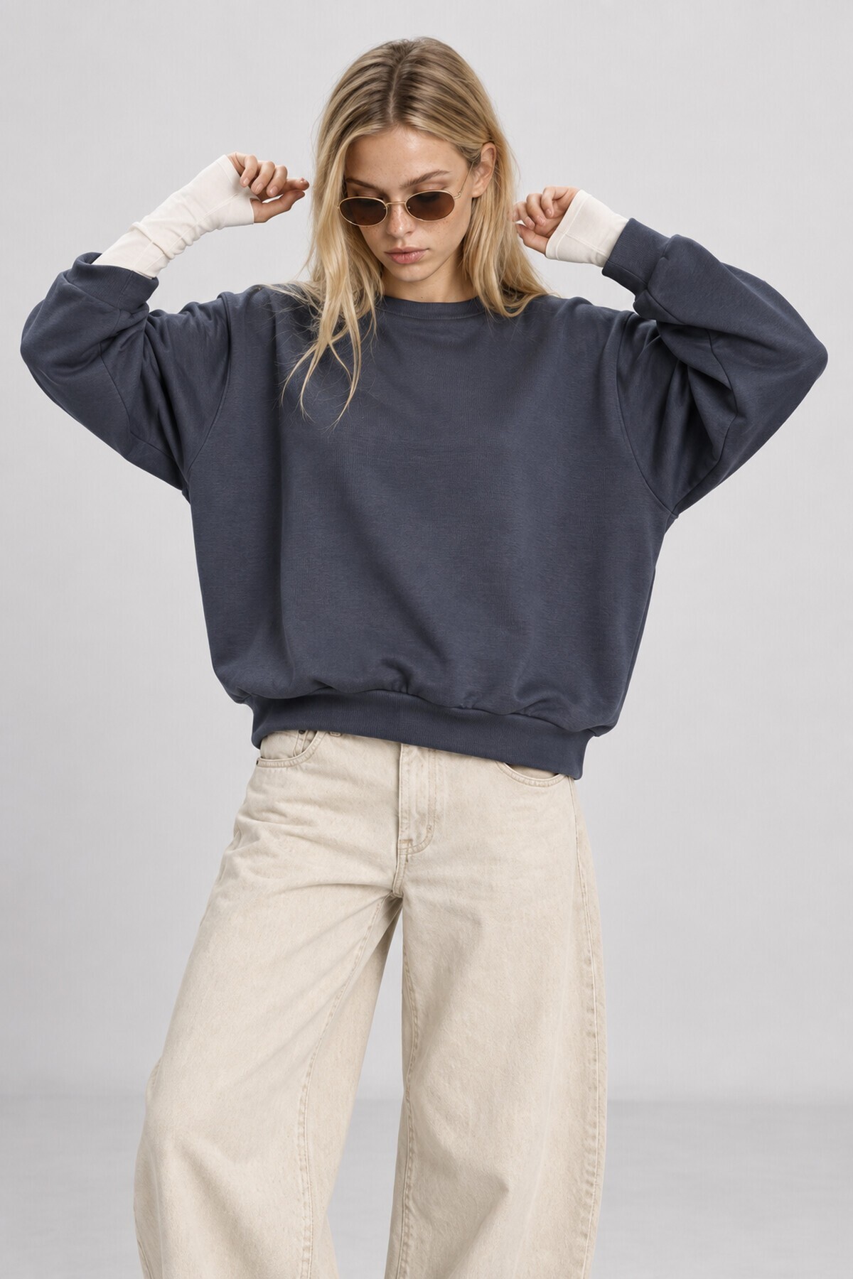 Basic Mevsimlik Modal Sweatshirt FÜME LEN0026