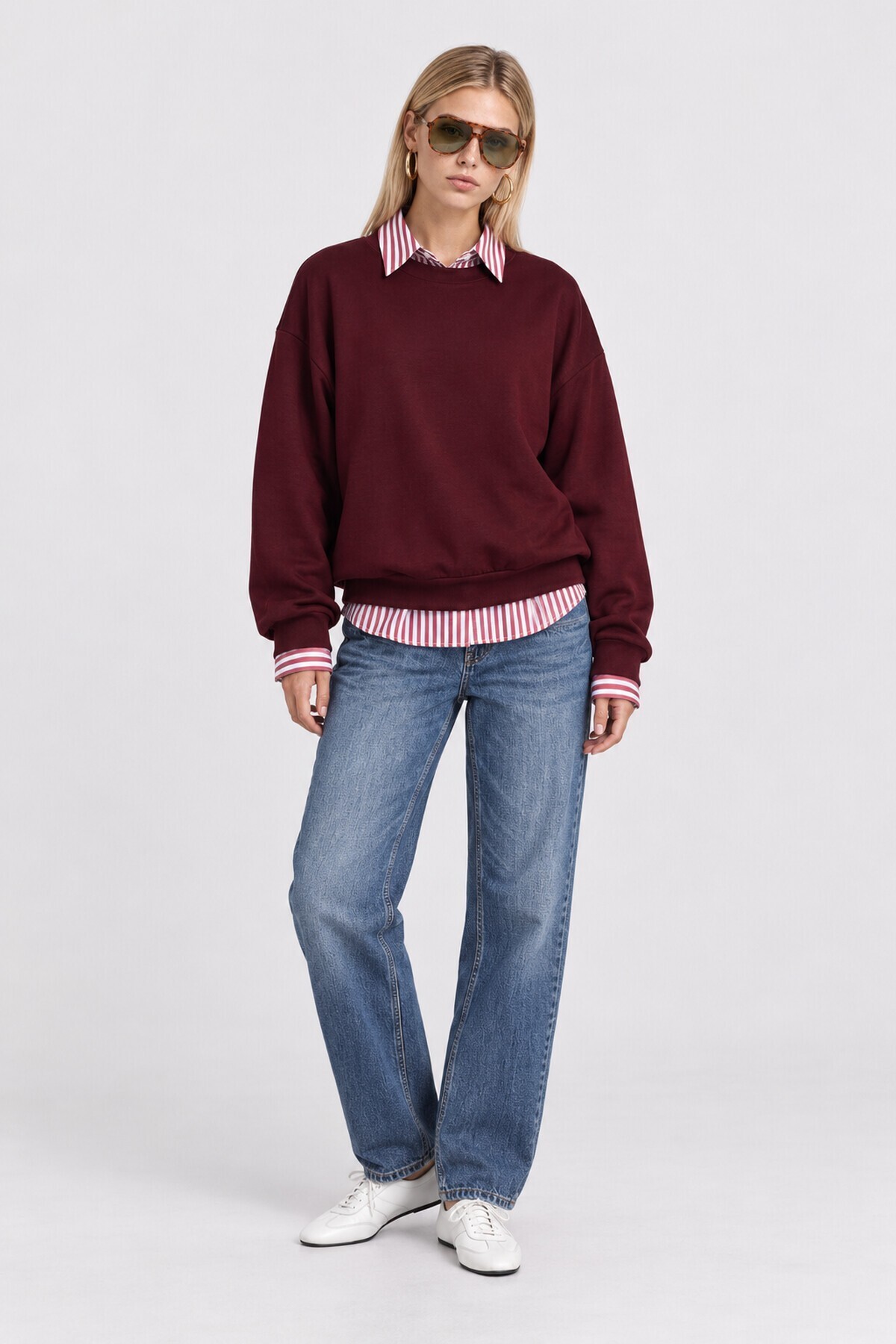 Basic Mevsimlik Modal Sweatshirt MÜRDÜM LEN0026