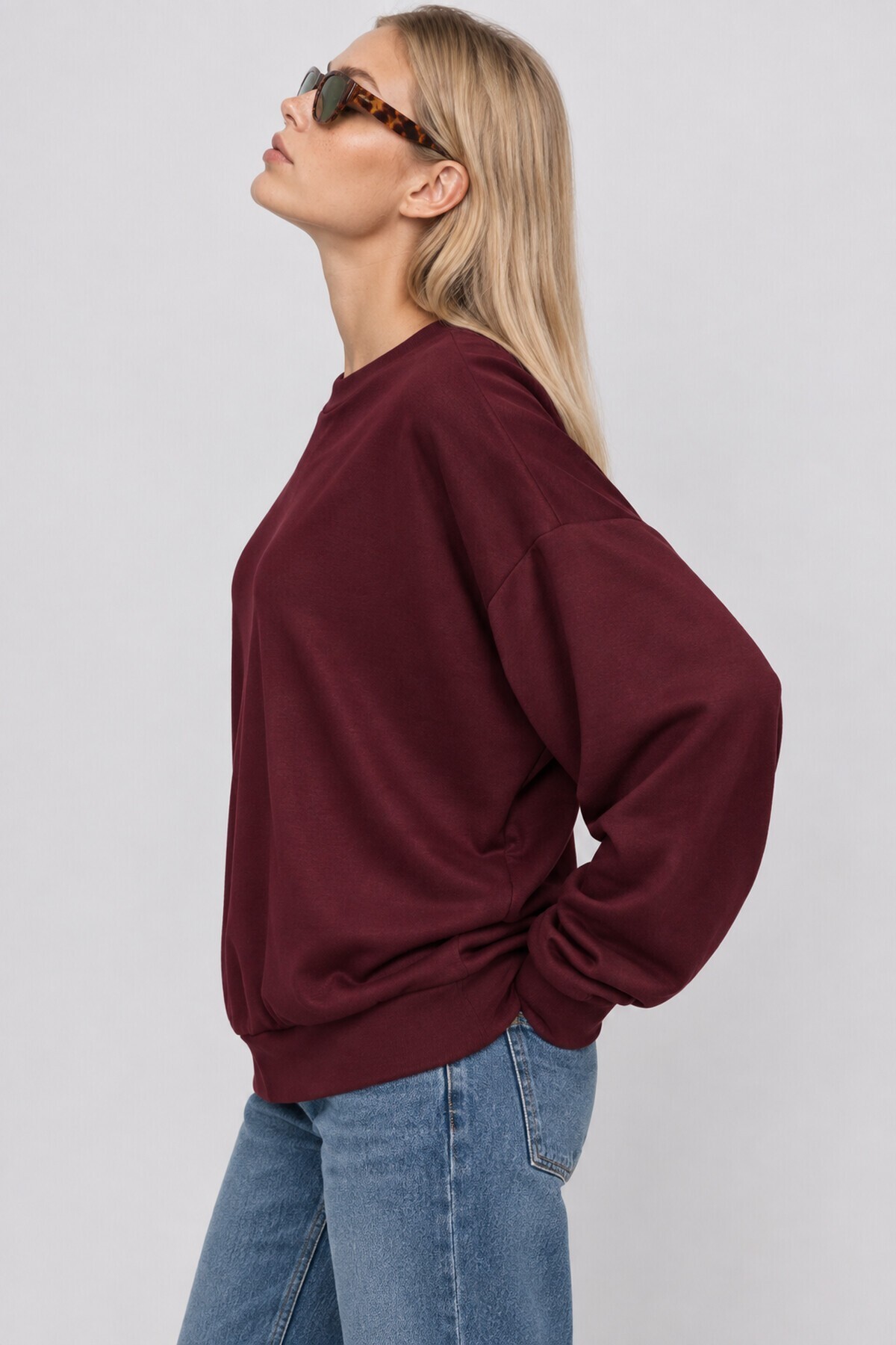 Basic Mevsimlik Modal Sweatshirt MÜRDÜM LEN0026