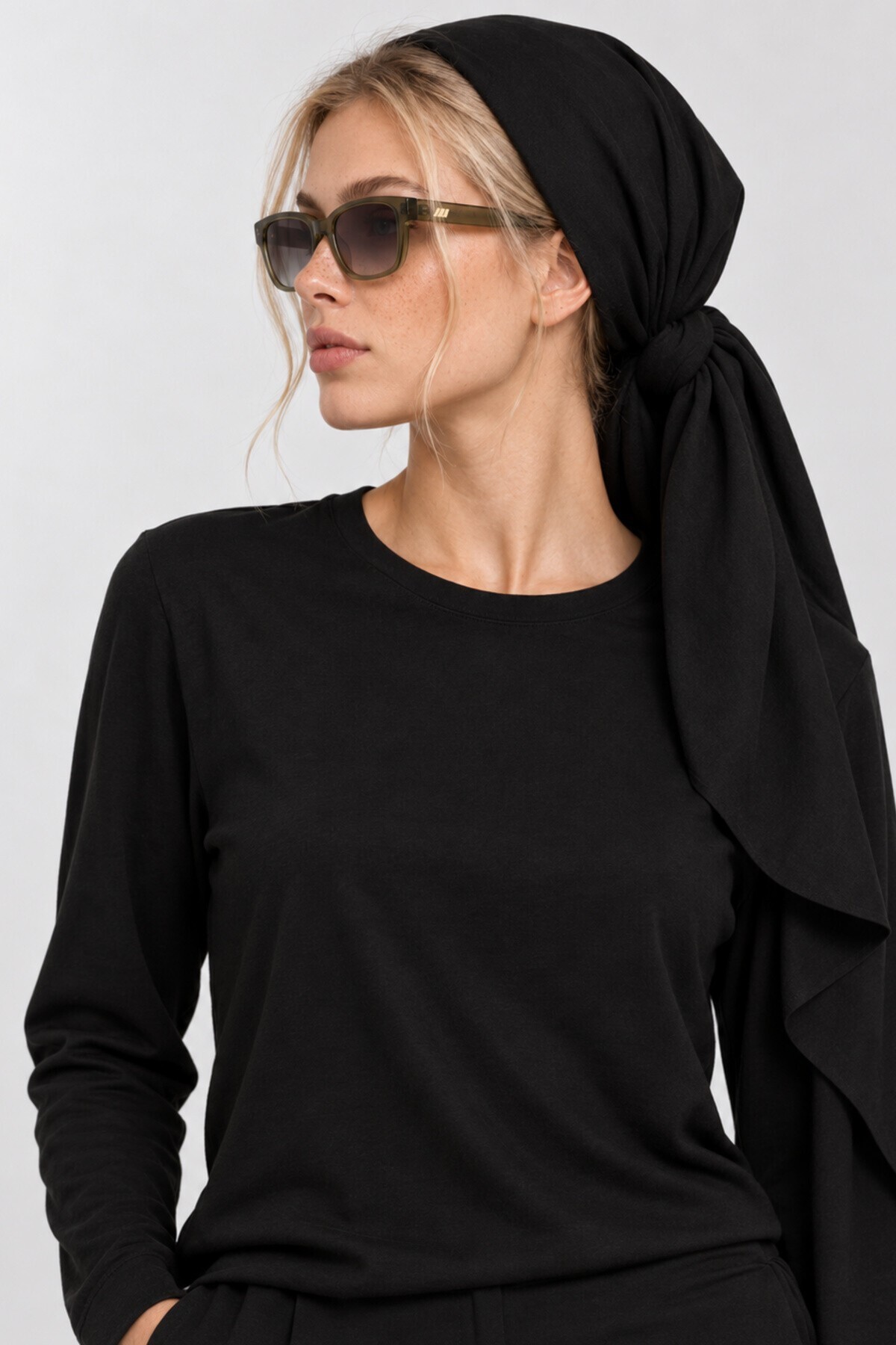 Beli Şallı Modal Bluz Pantolon Takım SİYAH LBY0073