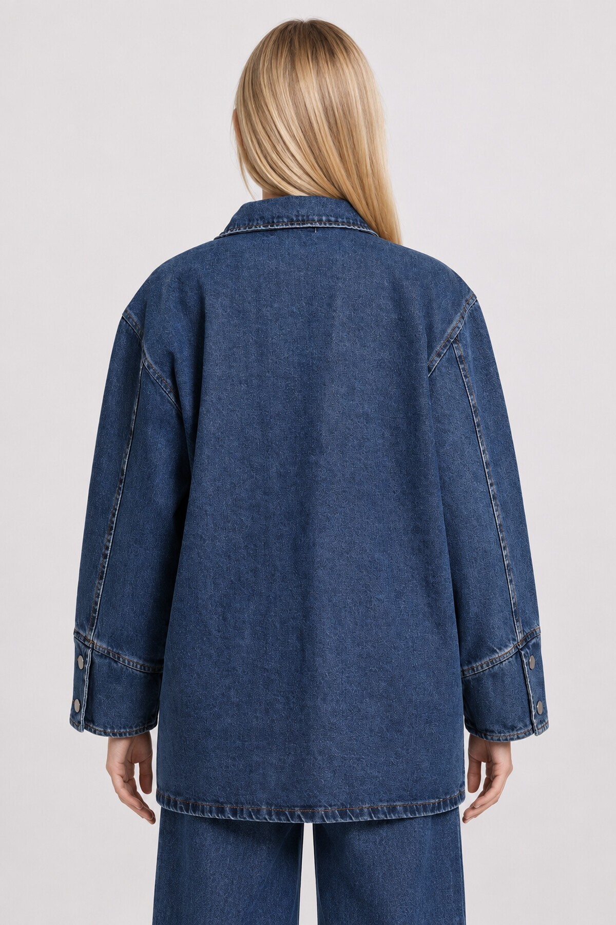 Cep Detaylı Oversize Denim Ceket KOYU MAVİ LBY0086