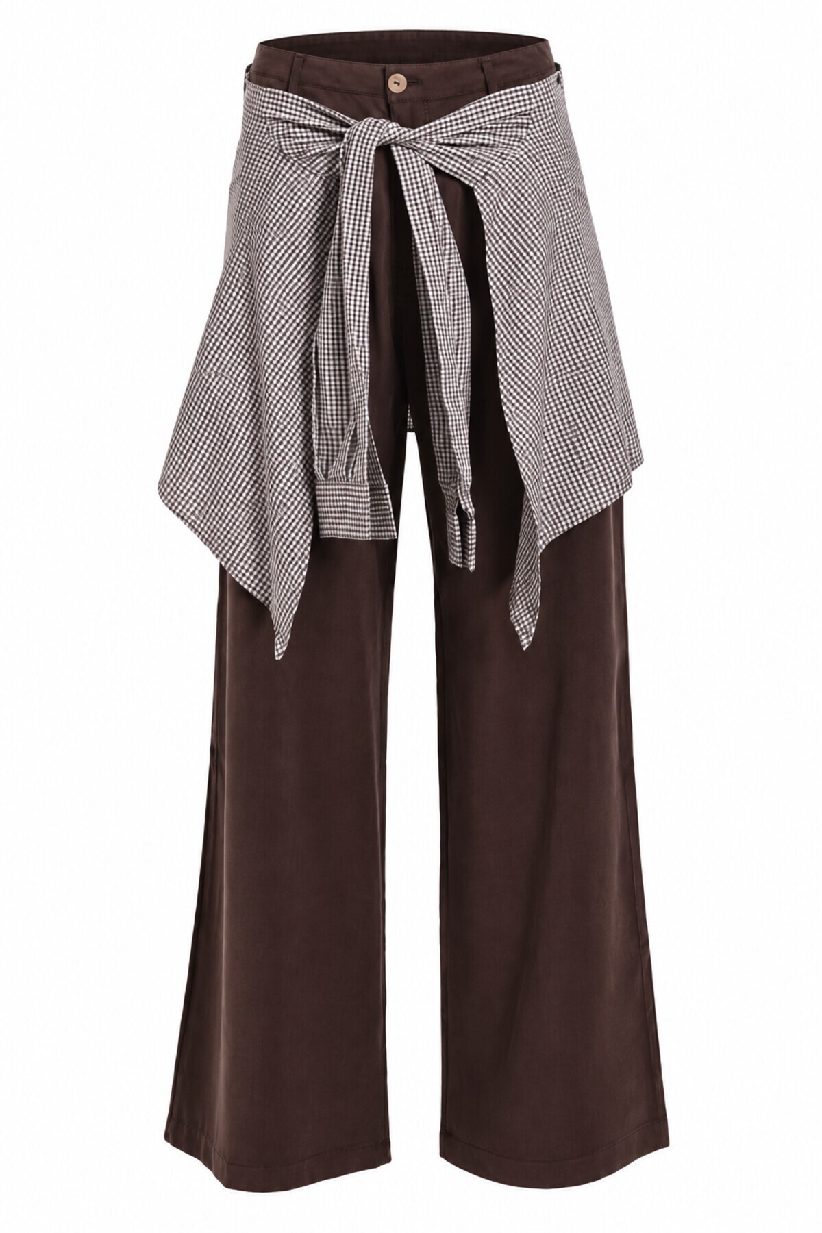 Gömlek Bağlama Detaylı Tencel Pantolon KAHVERENGİ LBY0074
