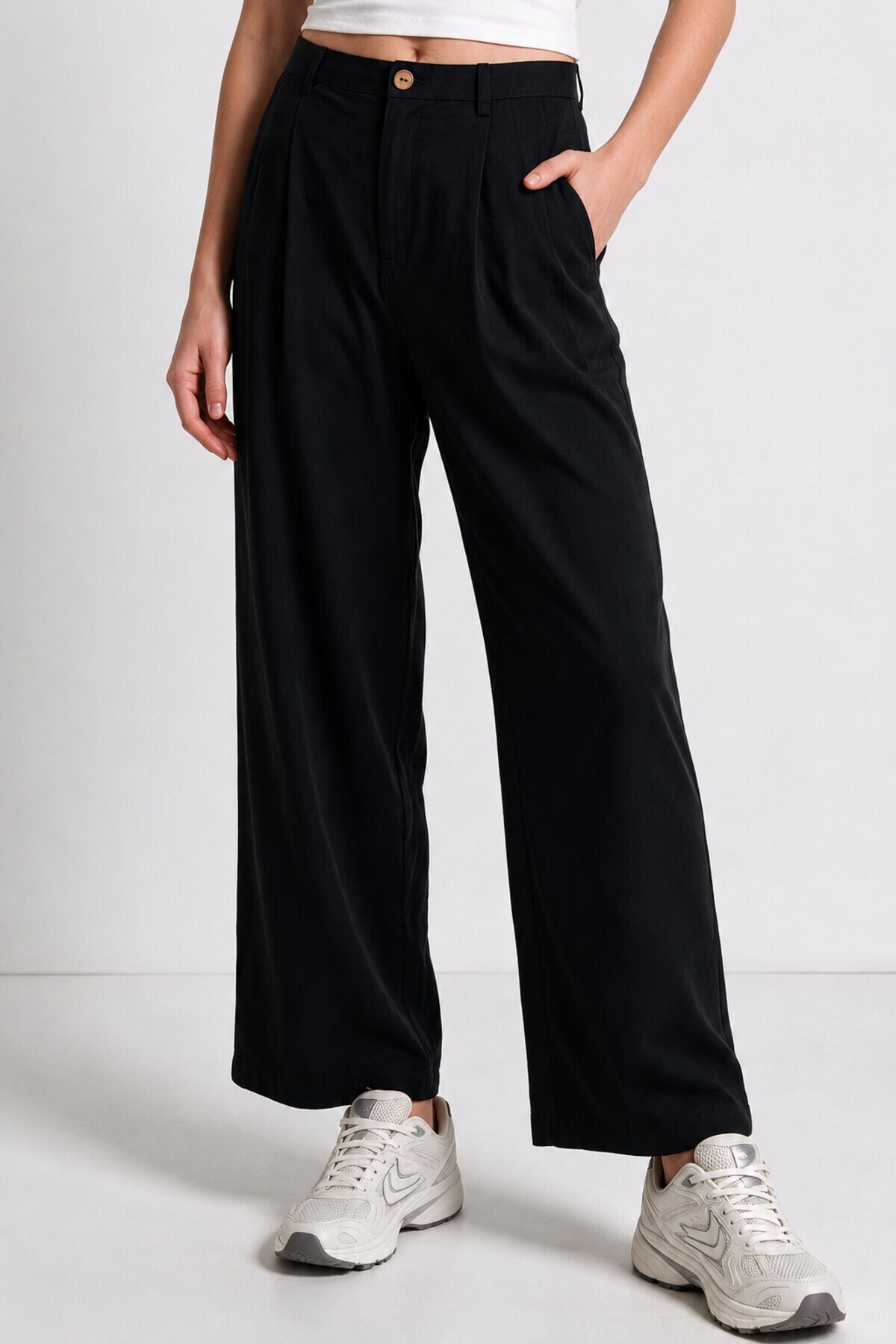 Gömlek Bağlama Detaylı Tencel Pantolon SİYAH LBY0074