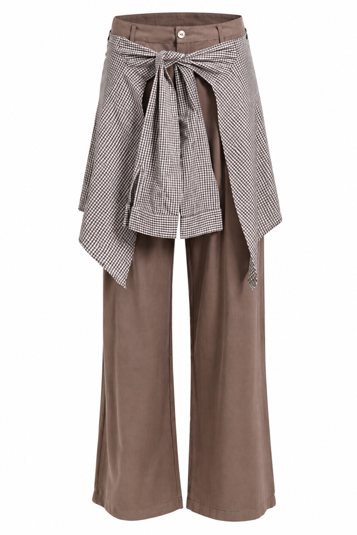 Gömlek Bağlama Detaylı Tencel Pantolon SÜTLÜ KAHVE LBY0074