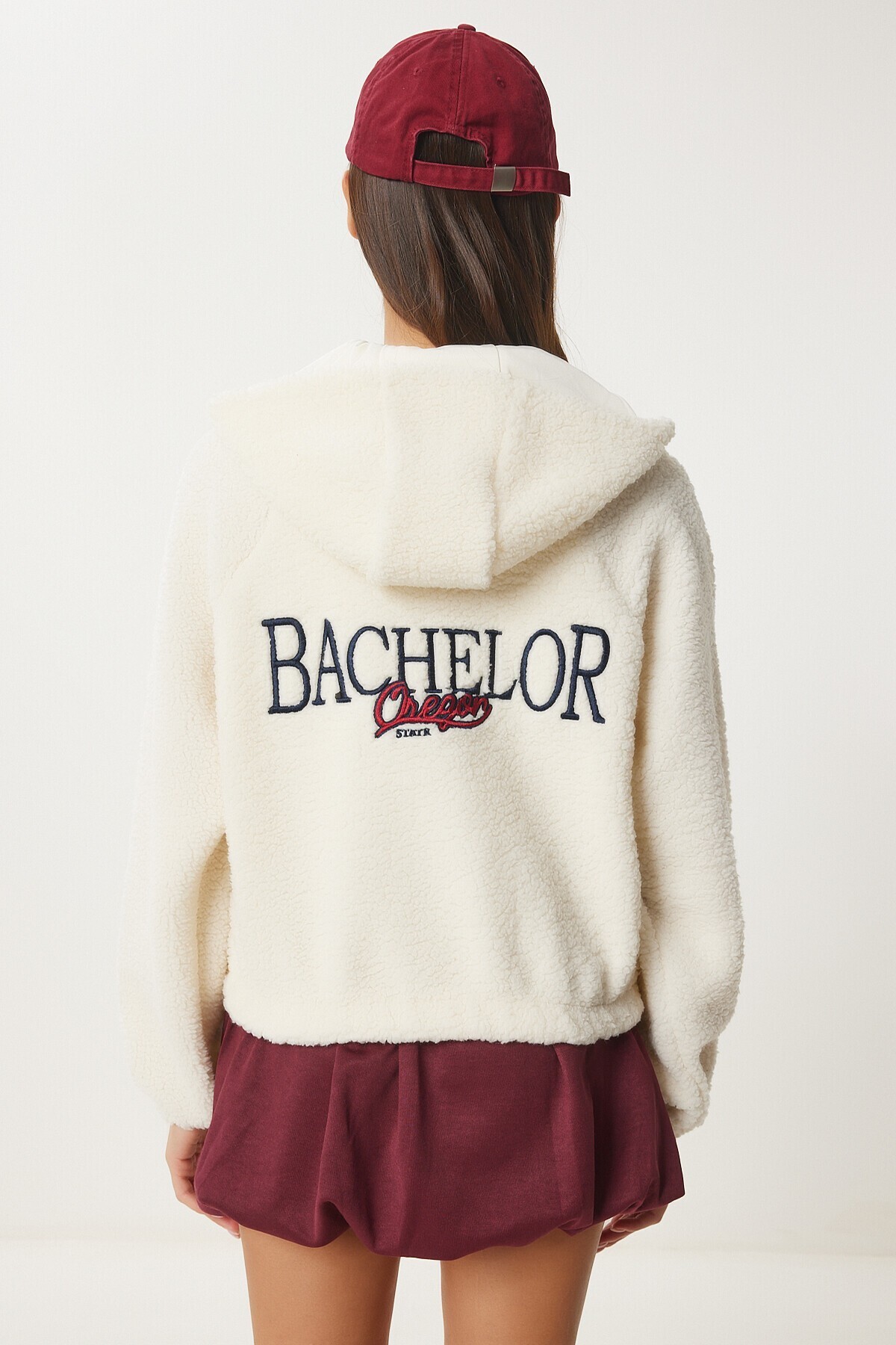 Kapüşonlu Sloganlı Peluş Sweatshirt KEMİK LAN0021