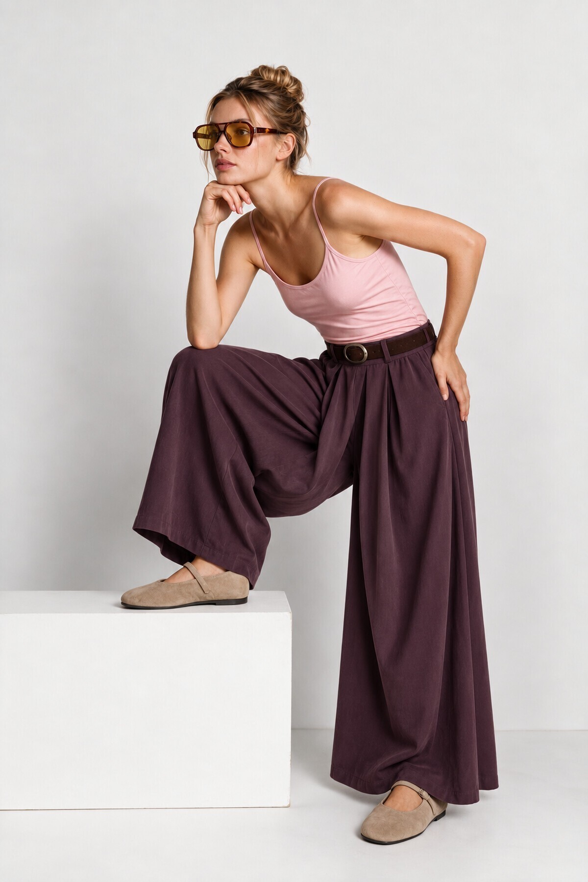 Kemerli Gabardin Etek Pantolon MÜRDÜM LBY0072