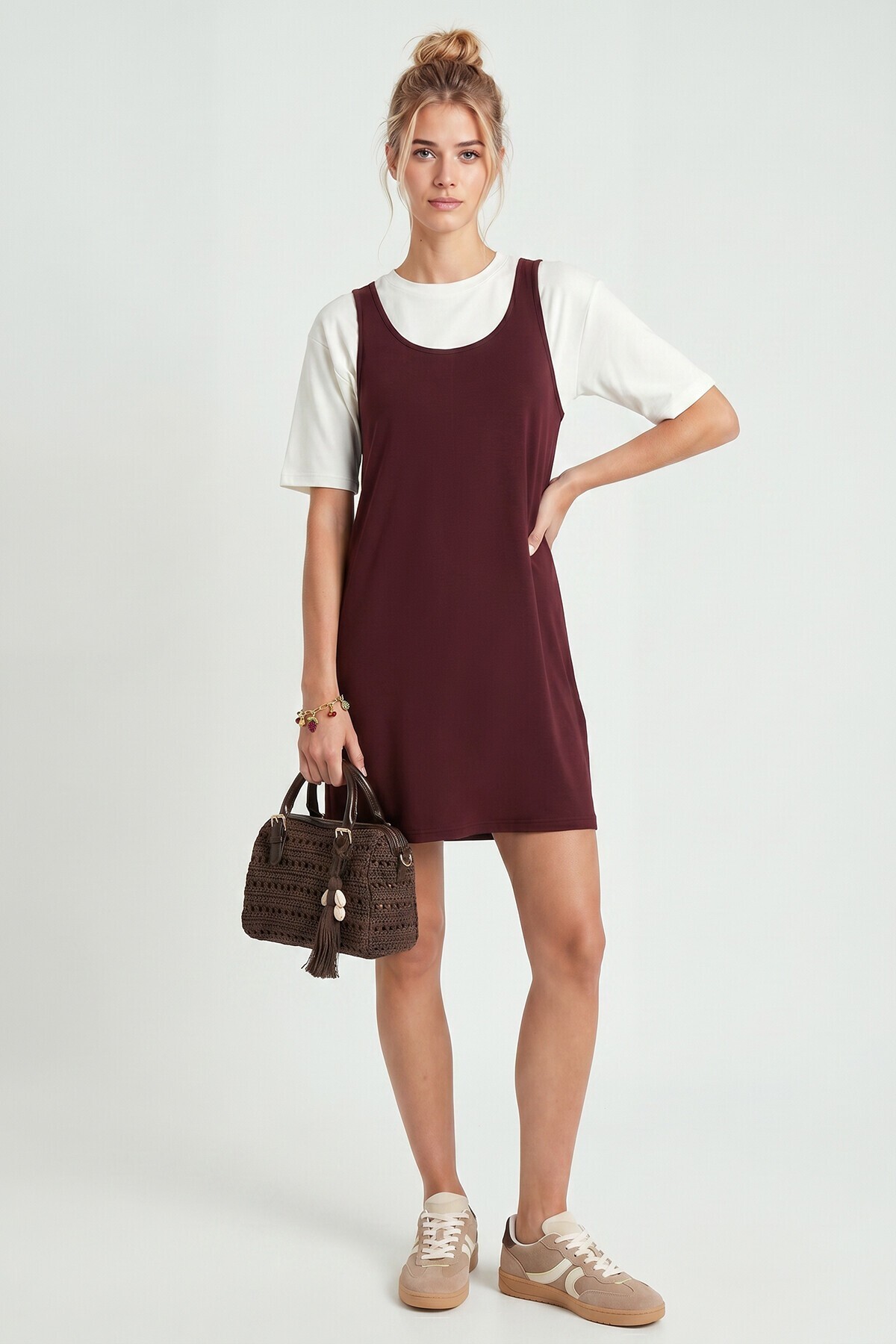 Mini T-shirt Elbise İkili Modal Takım MÜRDÜM LNT0040