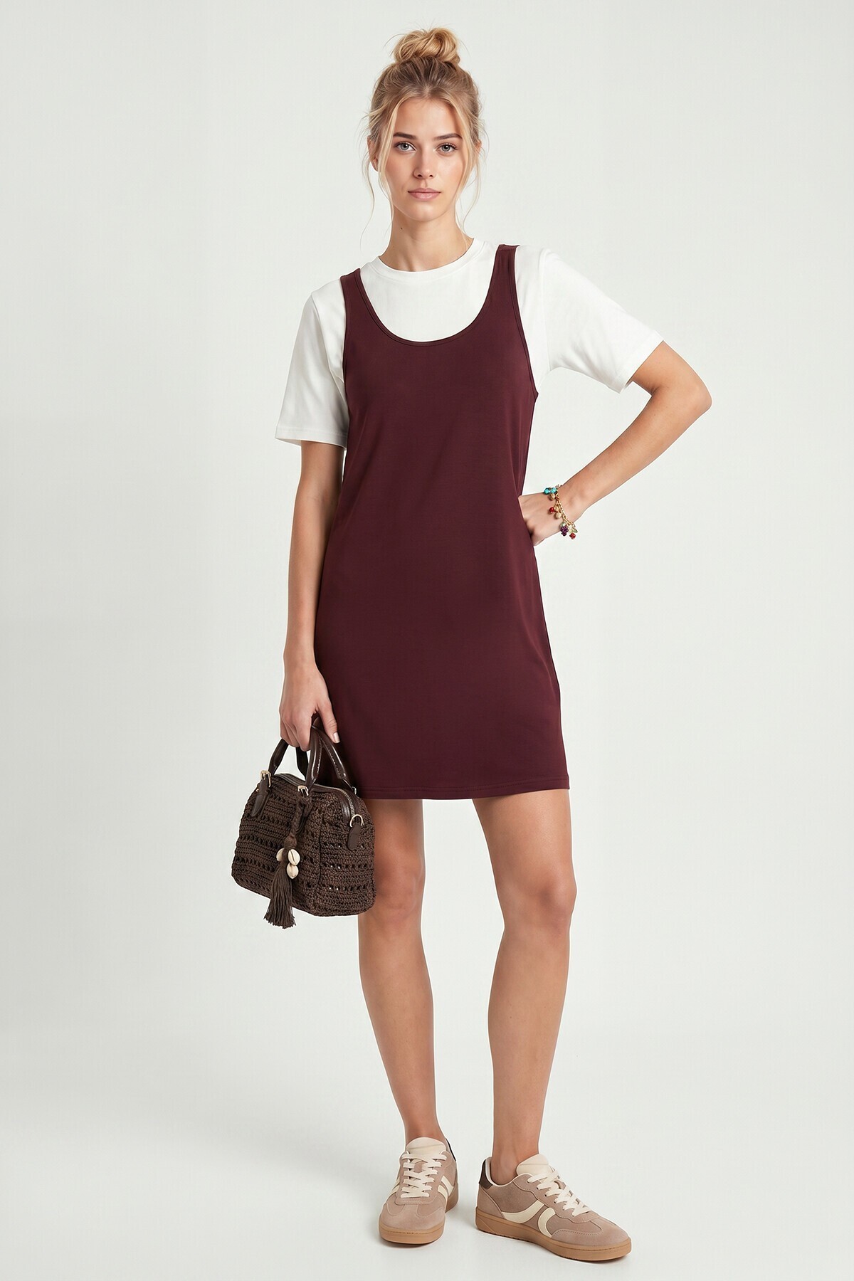 Mini T-shirt Elbise İkili Modal Takım MÜRDÜM LNT0040