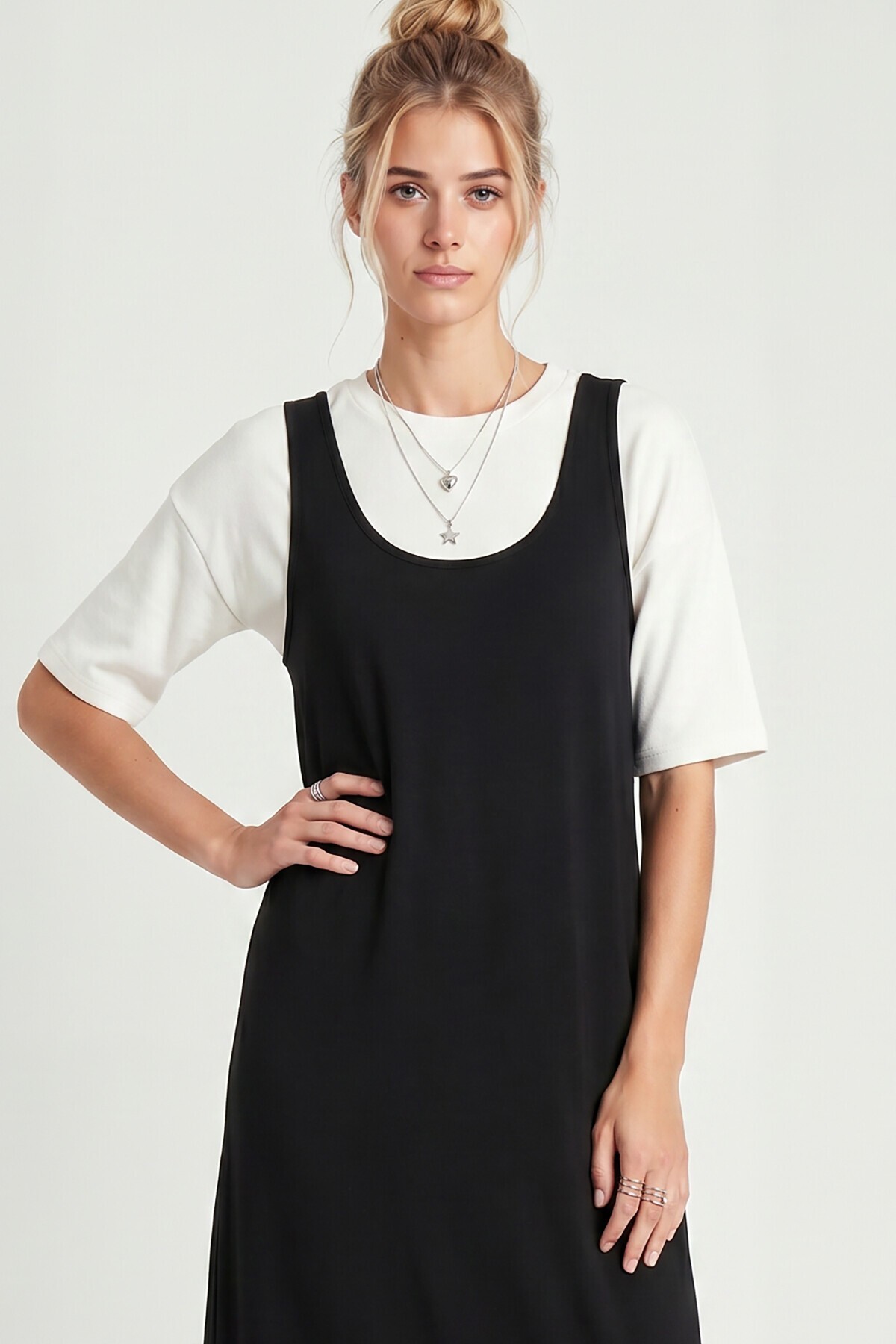 Mini T-shirt Elbise İkili Modal Takım SİYAH LNT0040