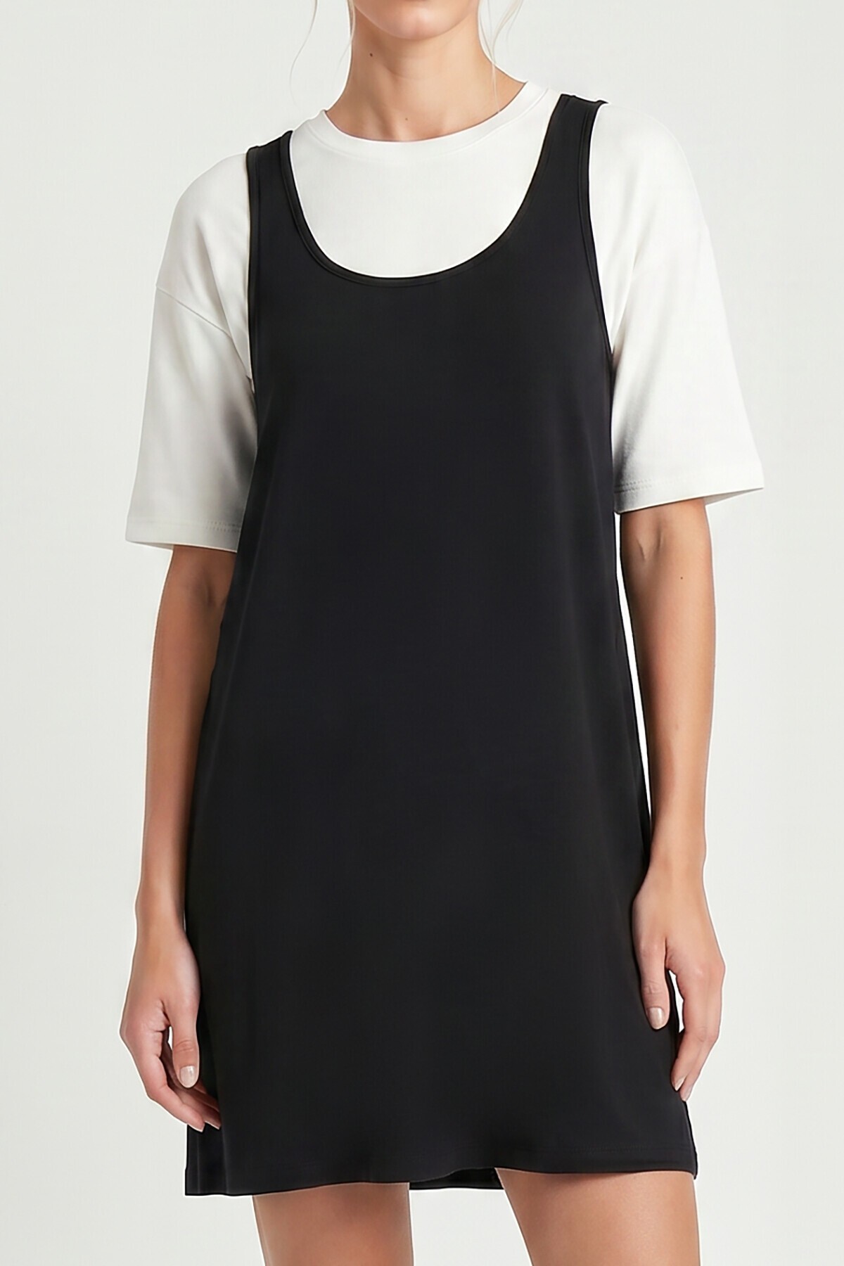 Mini T-shirt Elbise İkili Modal Takım SİYAH LNT0040