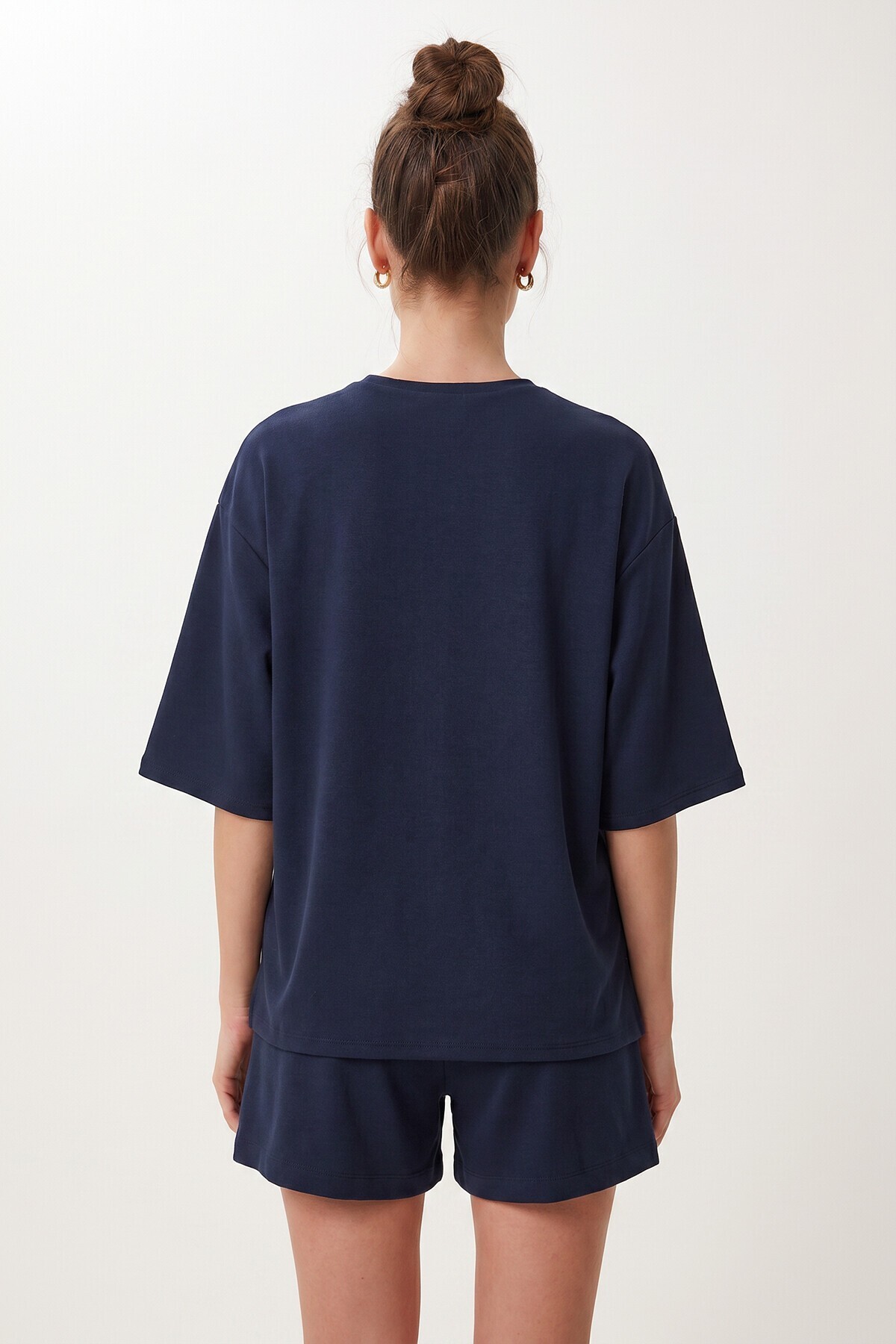 Modal Oversize T-shirt Şort Takım LACİVERT LUB0379