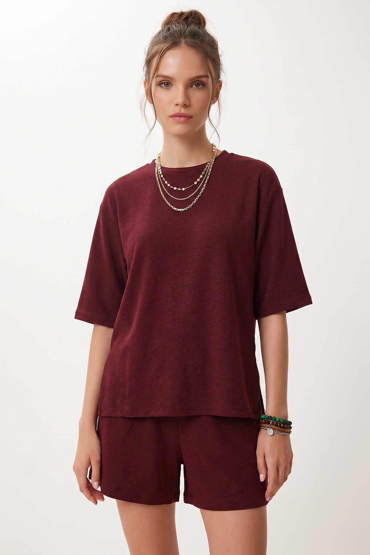 Modal Oversize T-shirt Şort Takım MÜRDÜM LUB0379