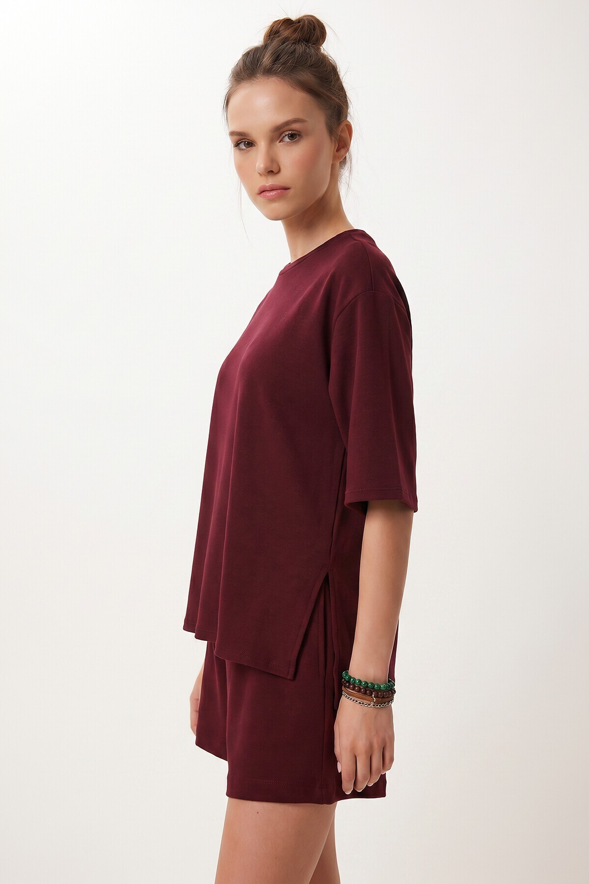 Modal Oversize T-shirt Şort Takım MÜRDÜM LUB0379