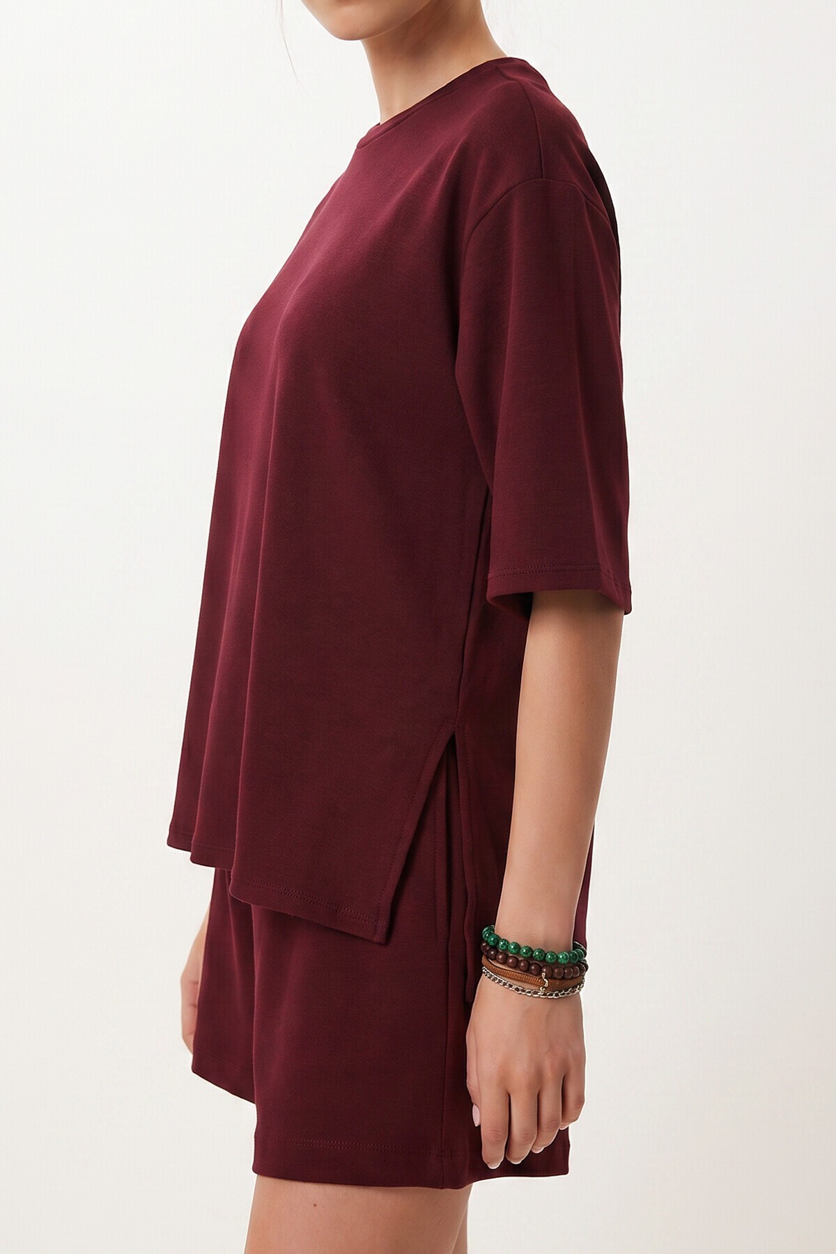 Modal Oversize T-shirt Şort Takım MÜRDÜM LUB0379