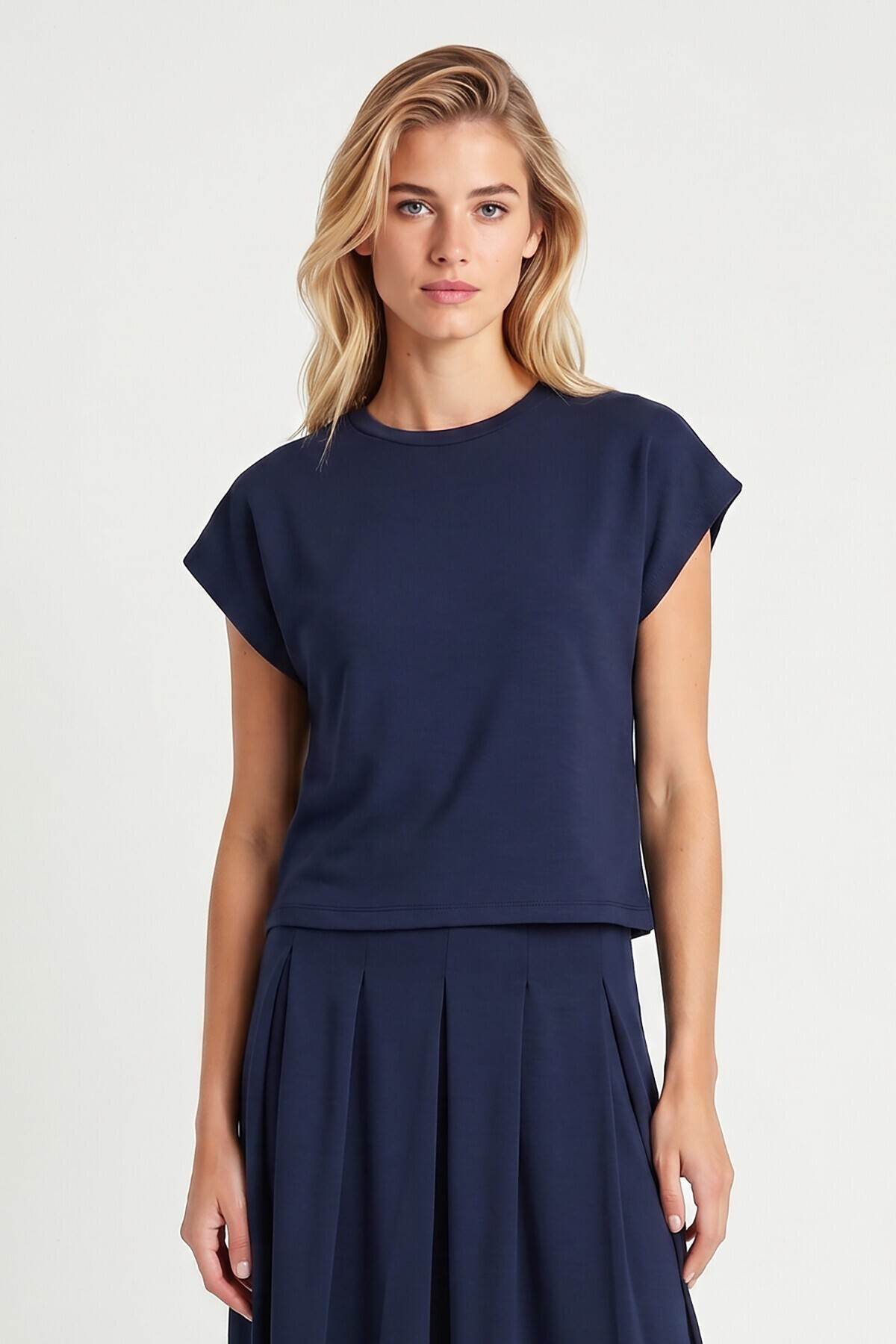 Modal Vatkalı T-shirt Etek Takım LACİVERT LNT0041