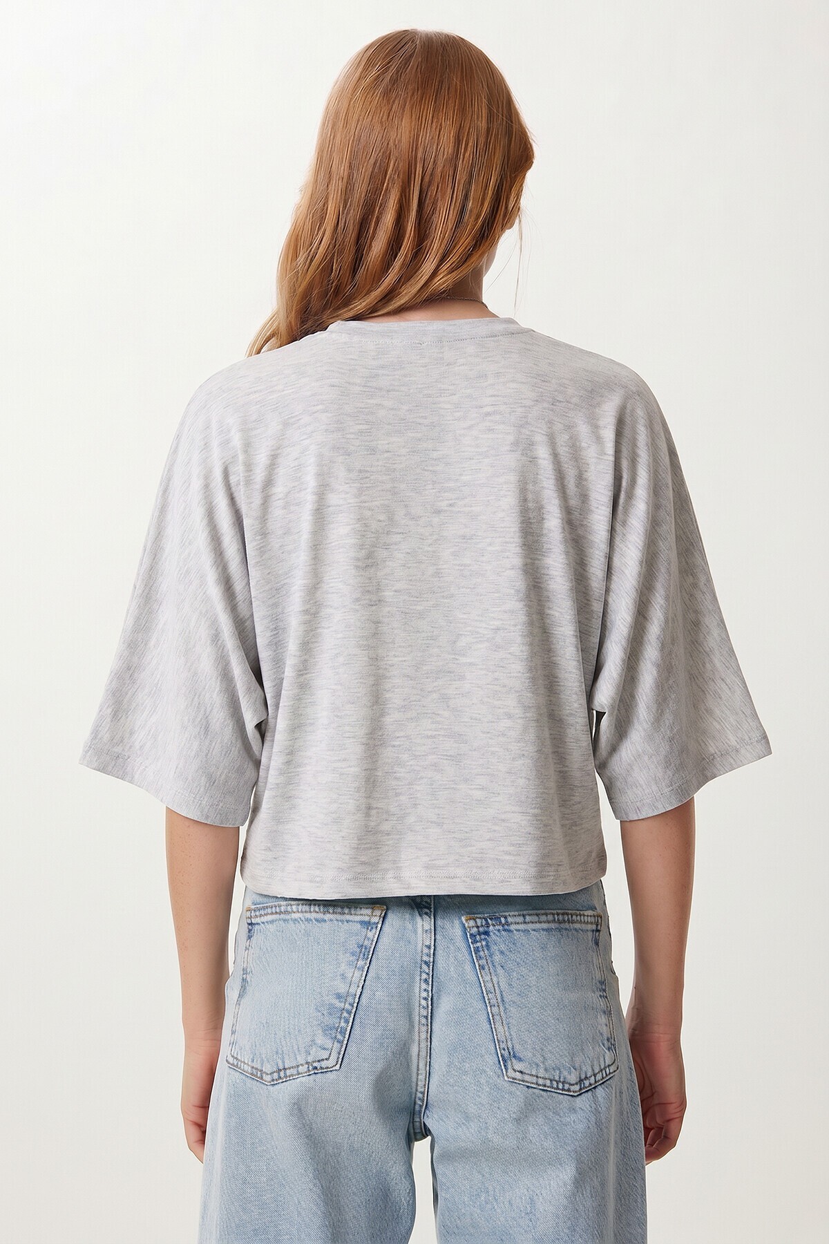 Yarasa Kollu Basic Örme Bluz GRİ MELANJ LUB0369