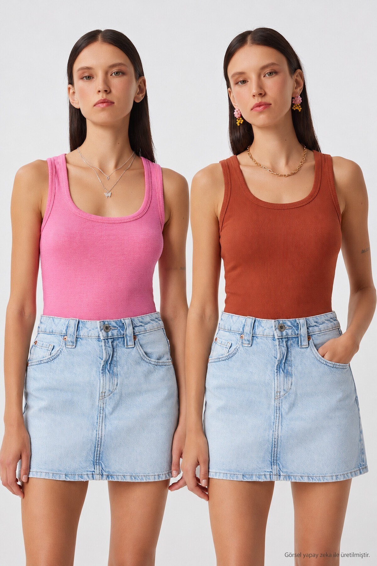 2li Fitilli Kalın Askılı Örme Atlet KİREMİT PEMBE LHJ0002