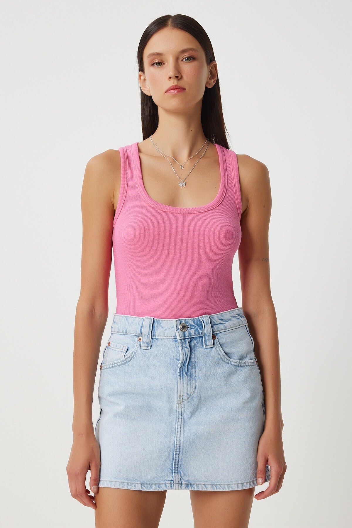 2li Fitilli Kalın Askılı Örme Atlet KİREMİT PEMBE LHJ0002