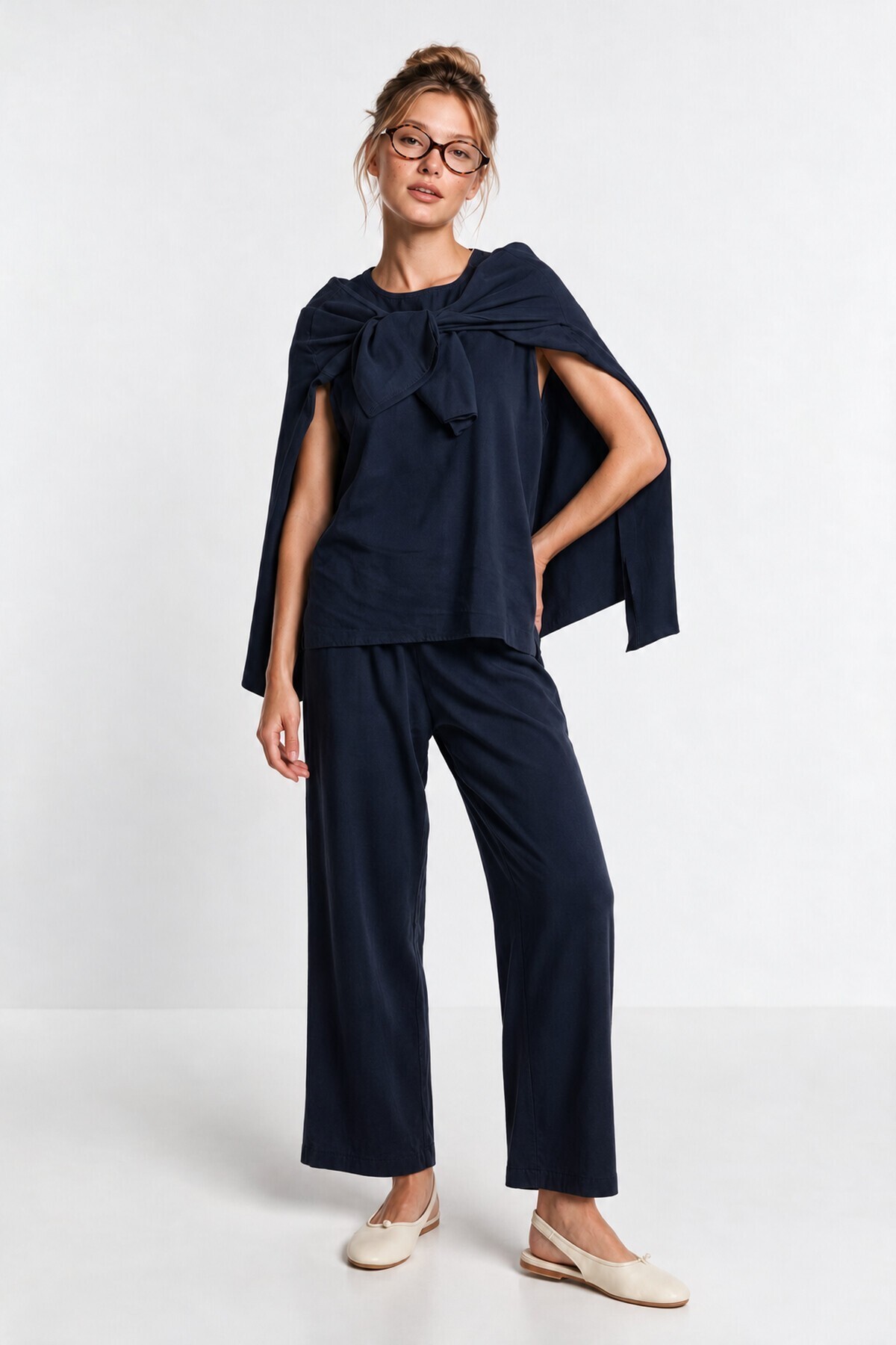 3’lü Gömlek Bluz Pantolon Gabardin Takım LACİVERT LBY0071
